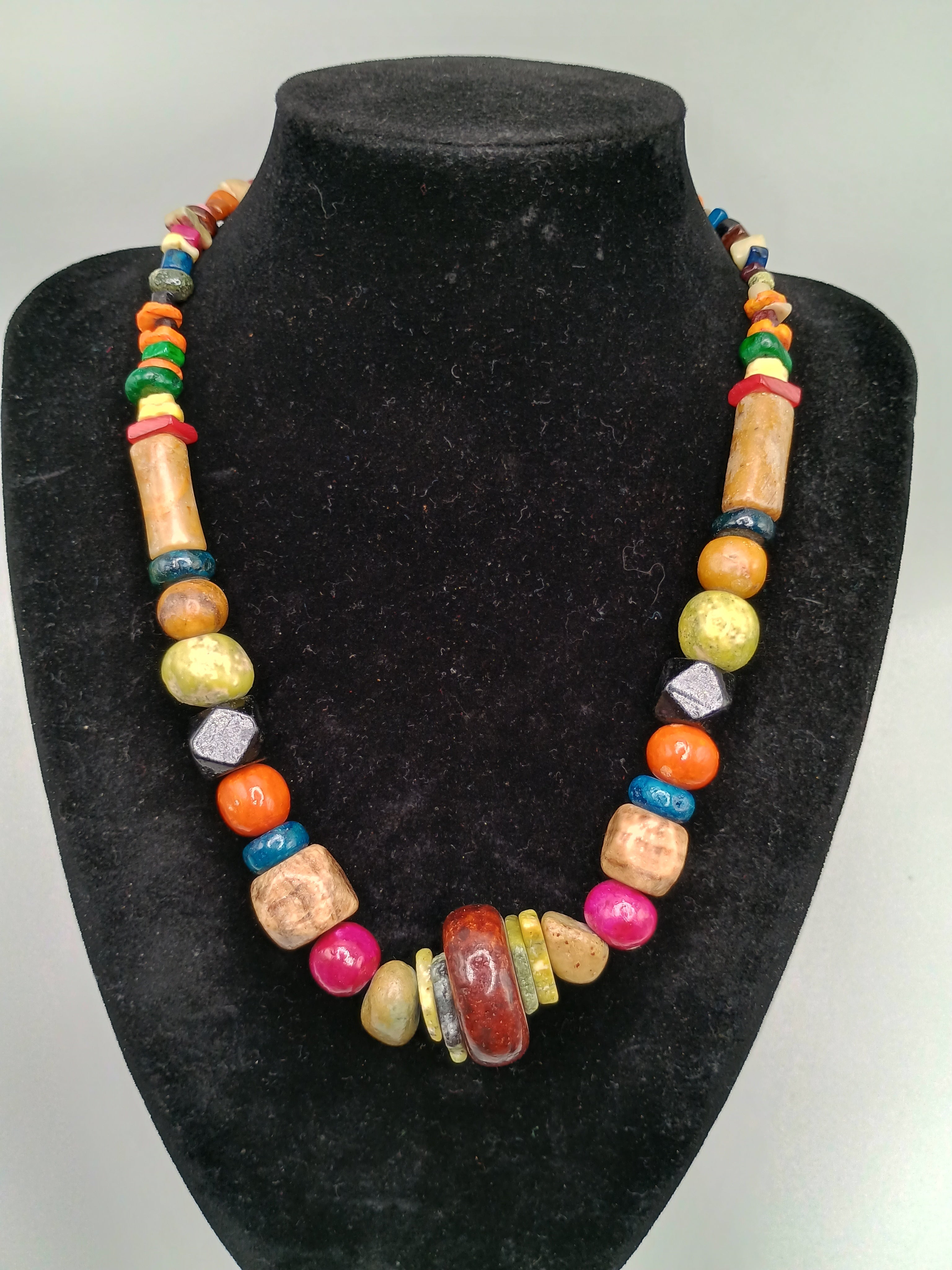 Multicolored Natural Stone Necklace Handmade Peruvian Craft