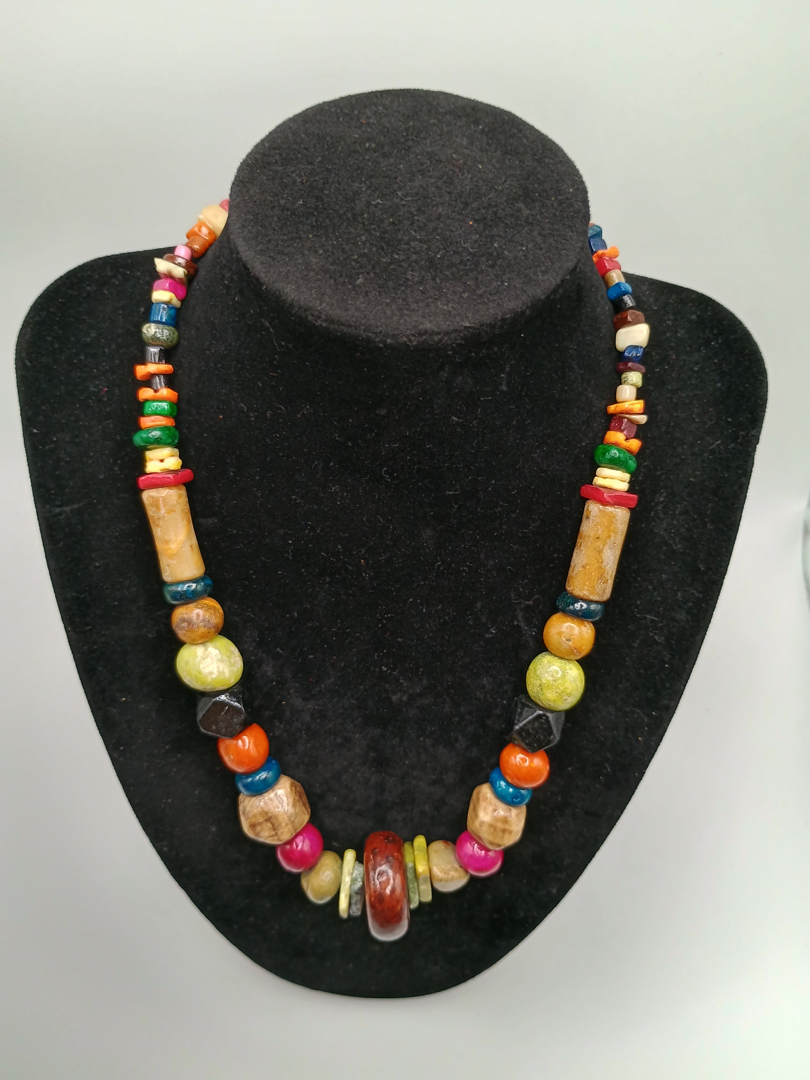 Multicolored Natural Stone Necklace Handmade Peruvian Craft
