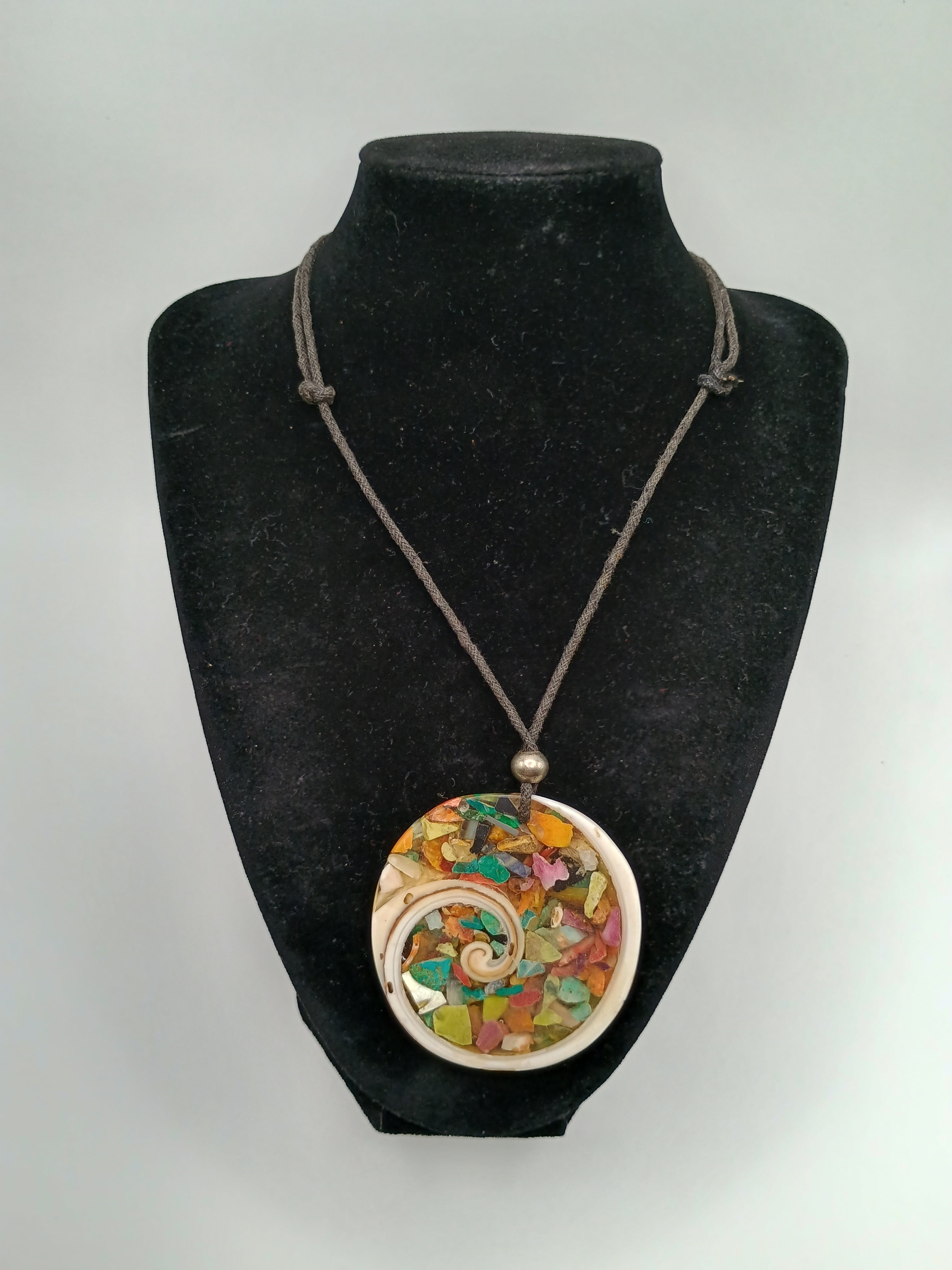 Handmade Mother-of-Pearl Necklace with Mosaic of Natural Stones