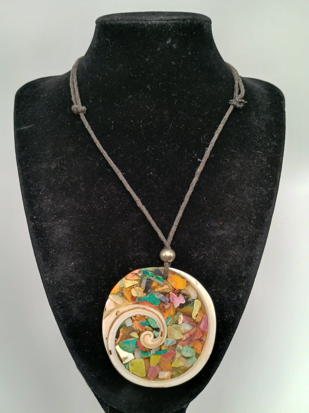 Handmade Mother-of-Pearl Necklace with Mosaic of Natural Stones