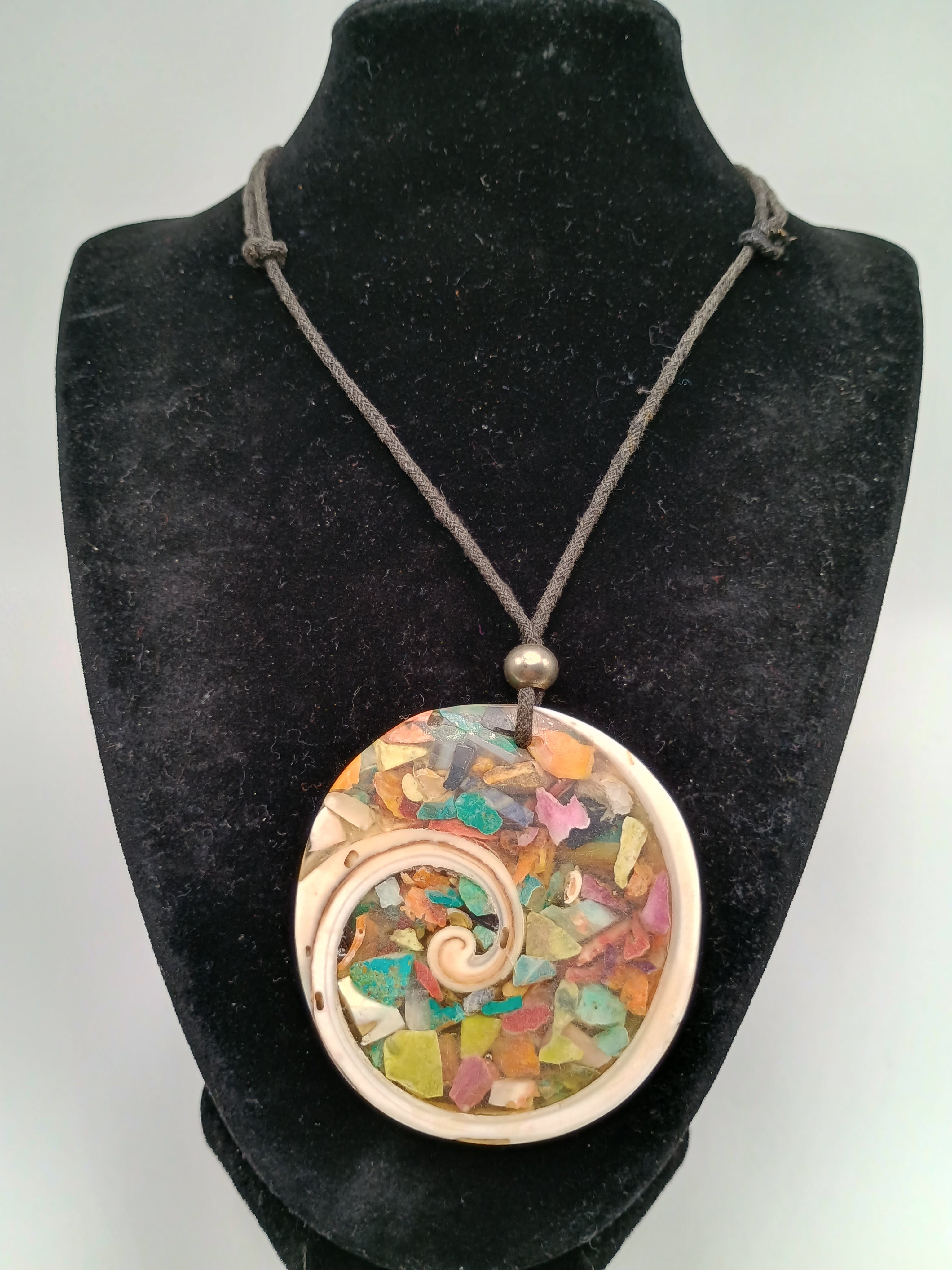 Handmade Mother-of-Pearl Necklace with Mosaic of Natural Stones