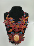 Macrame Necklace with Natural Leopard Stone and Handmade Leaf Design