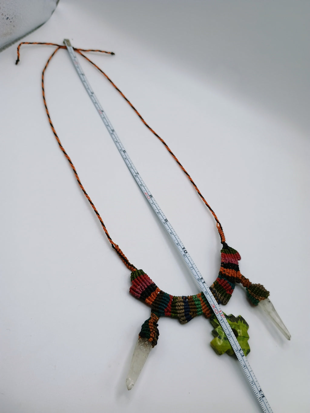 Handmade Macrame Necklace with Quartz Crystal Points and Chakana Pendant