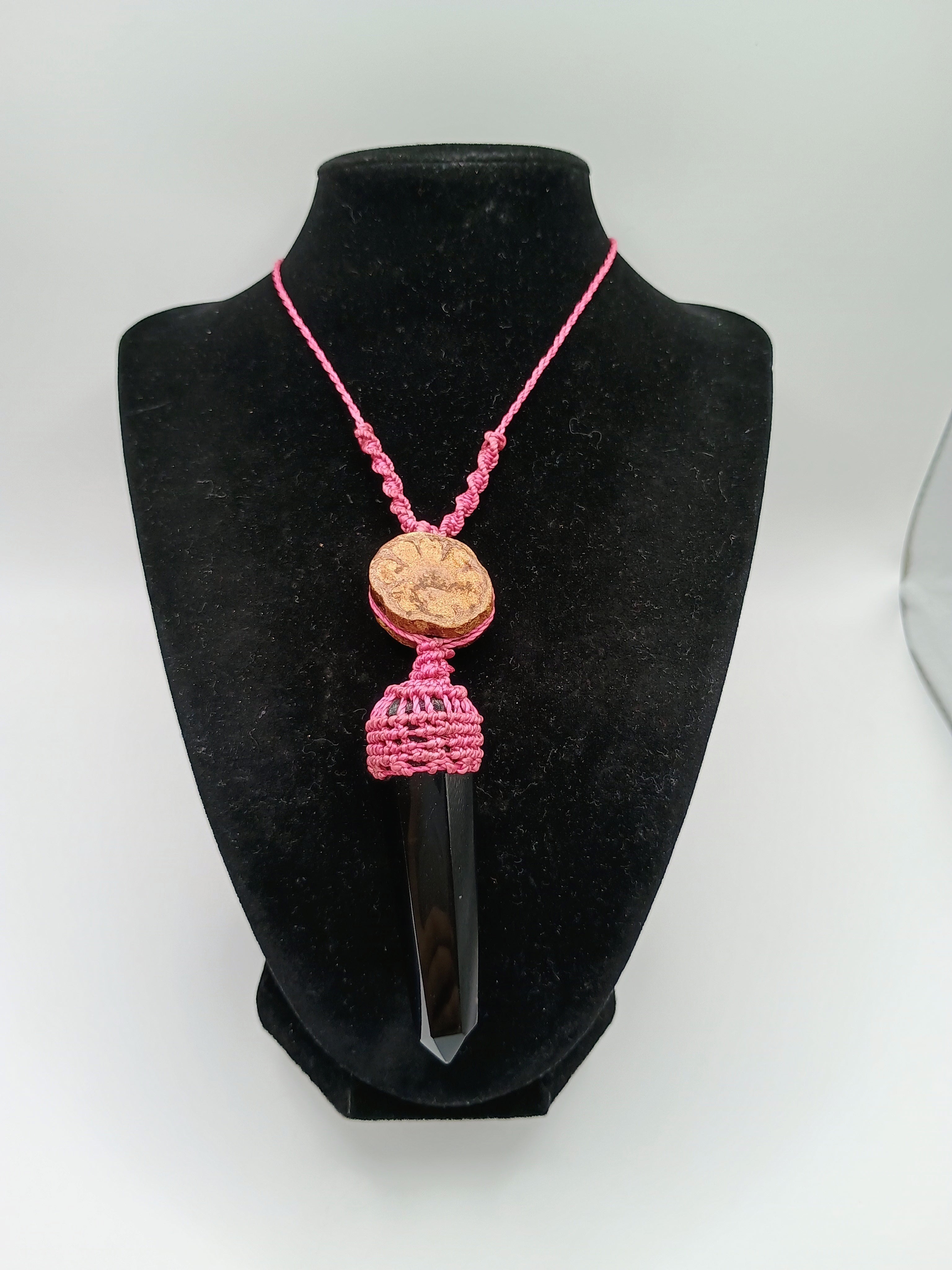 Handmade Macrame Necklace with Rainstone, Night Spiritual Amulet