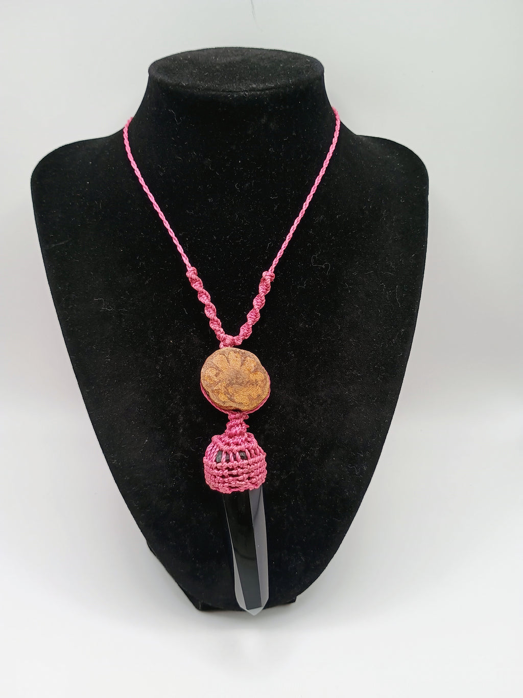 Handmade Macrame Necklace with Rainstone, Night Spiritual Amulet