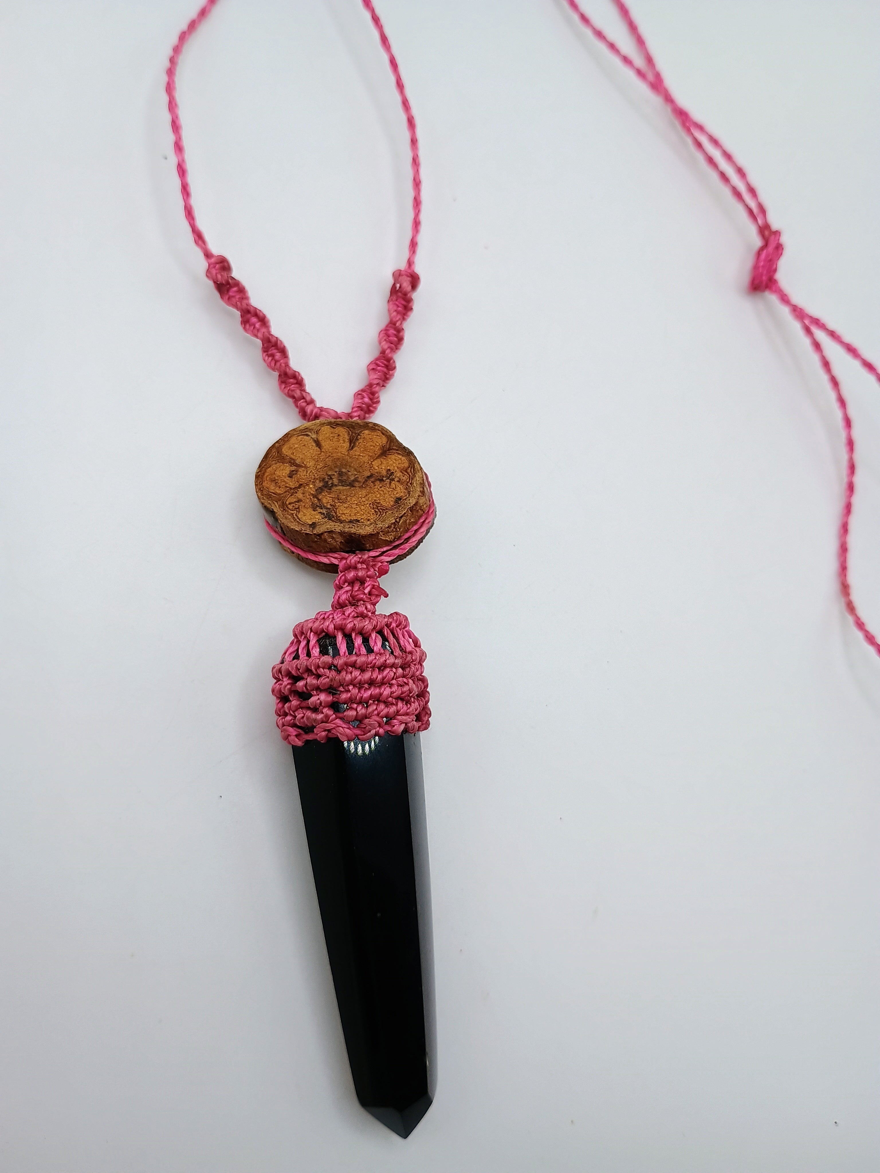 Handmade Macrame Necklace with Rainstone, Night Spiritual Amulet
