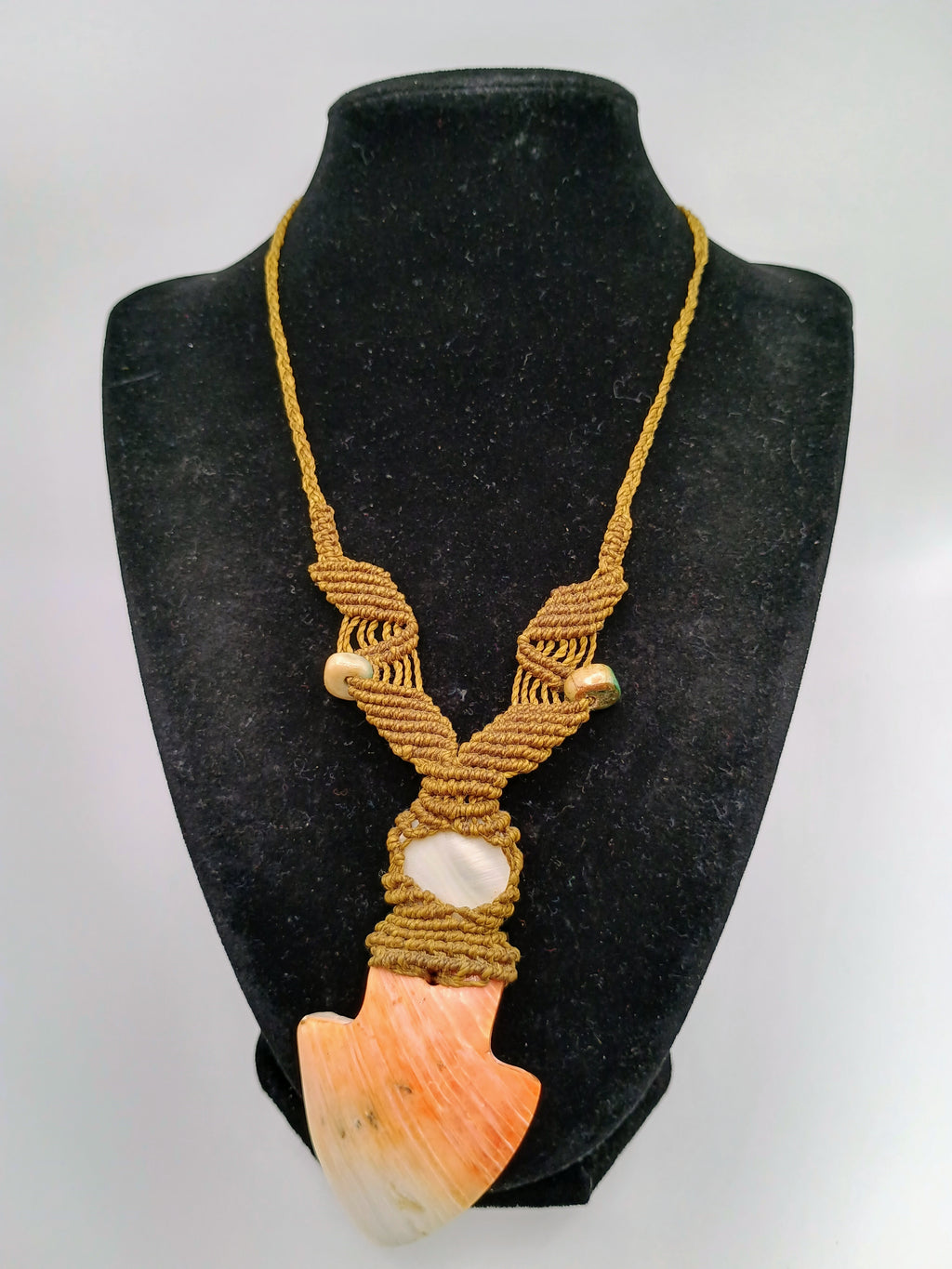 Handwoven Macrame Necklace with Natural Mother-of-Pearl Shell Pendant