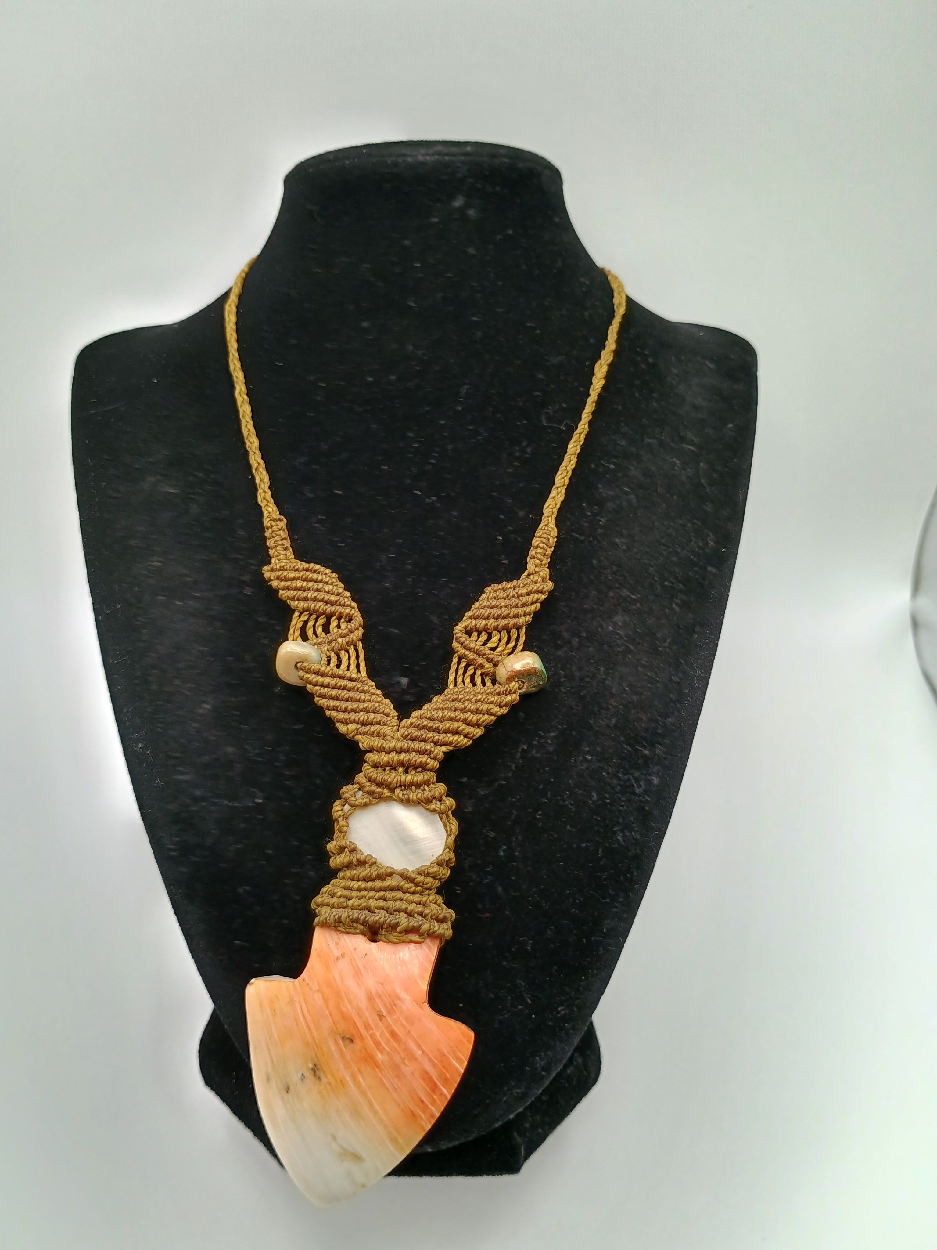 Handwoven Macrame Necklace with Natural Mother-of-Pearl Shell Pendant