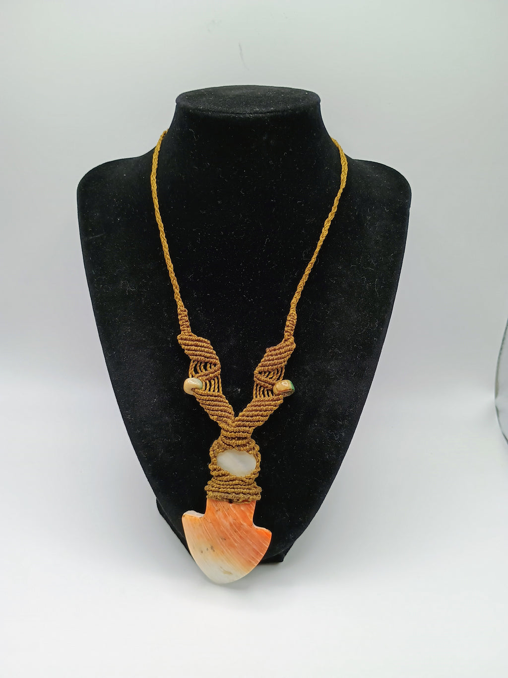 Handwoven Macrame Necklace with Natural Mother-of-Pearl Shell Pendant
