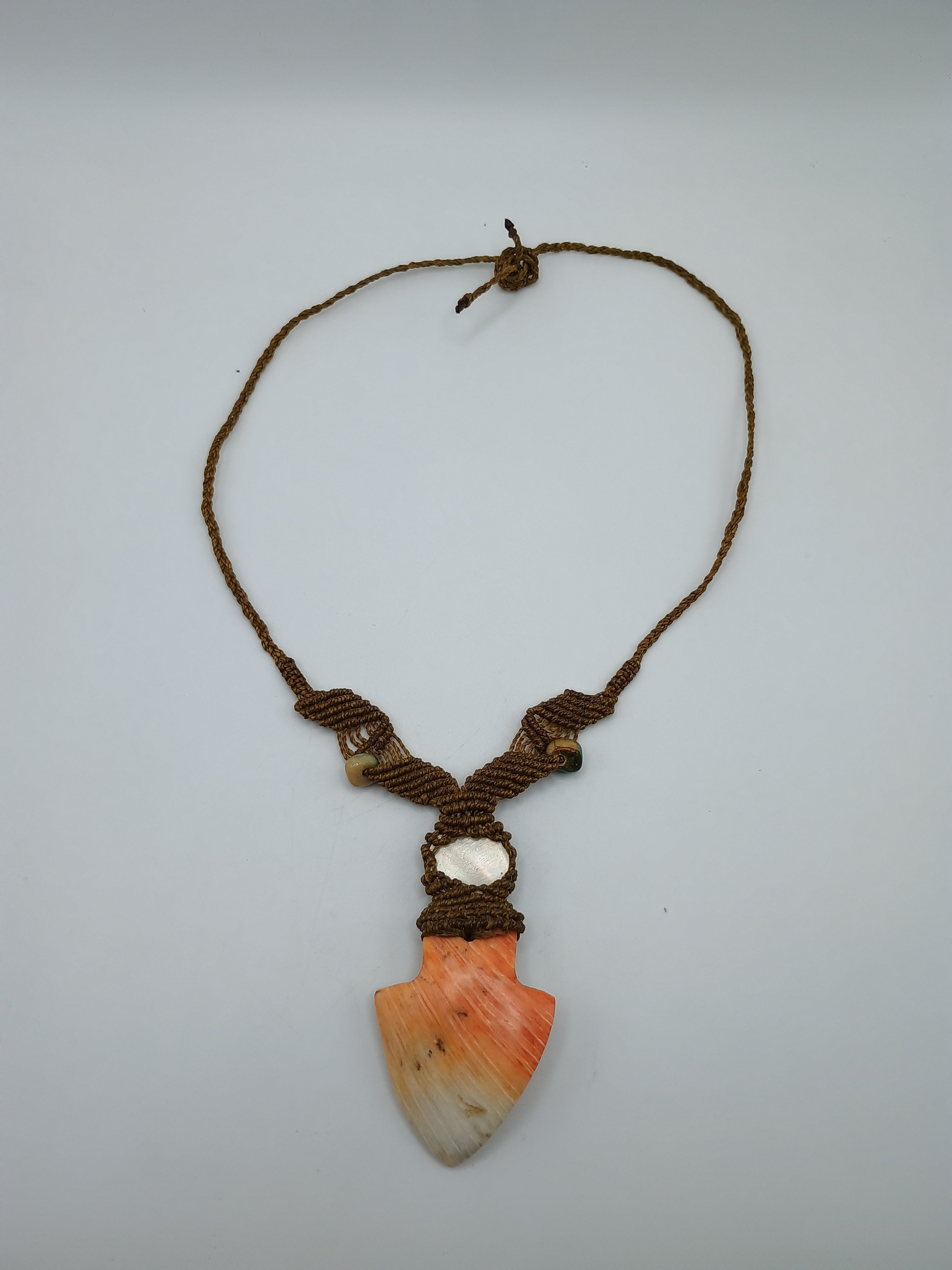 Handwoven Macrame Necklace with Natural Mother-of-Pearl Shell Pendant