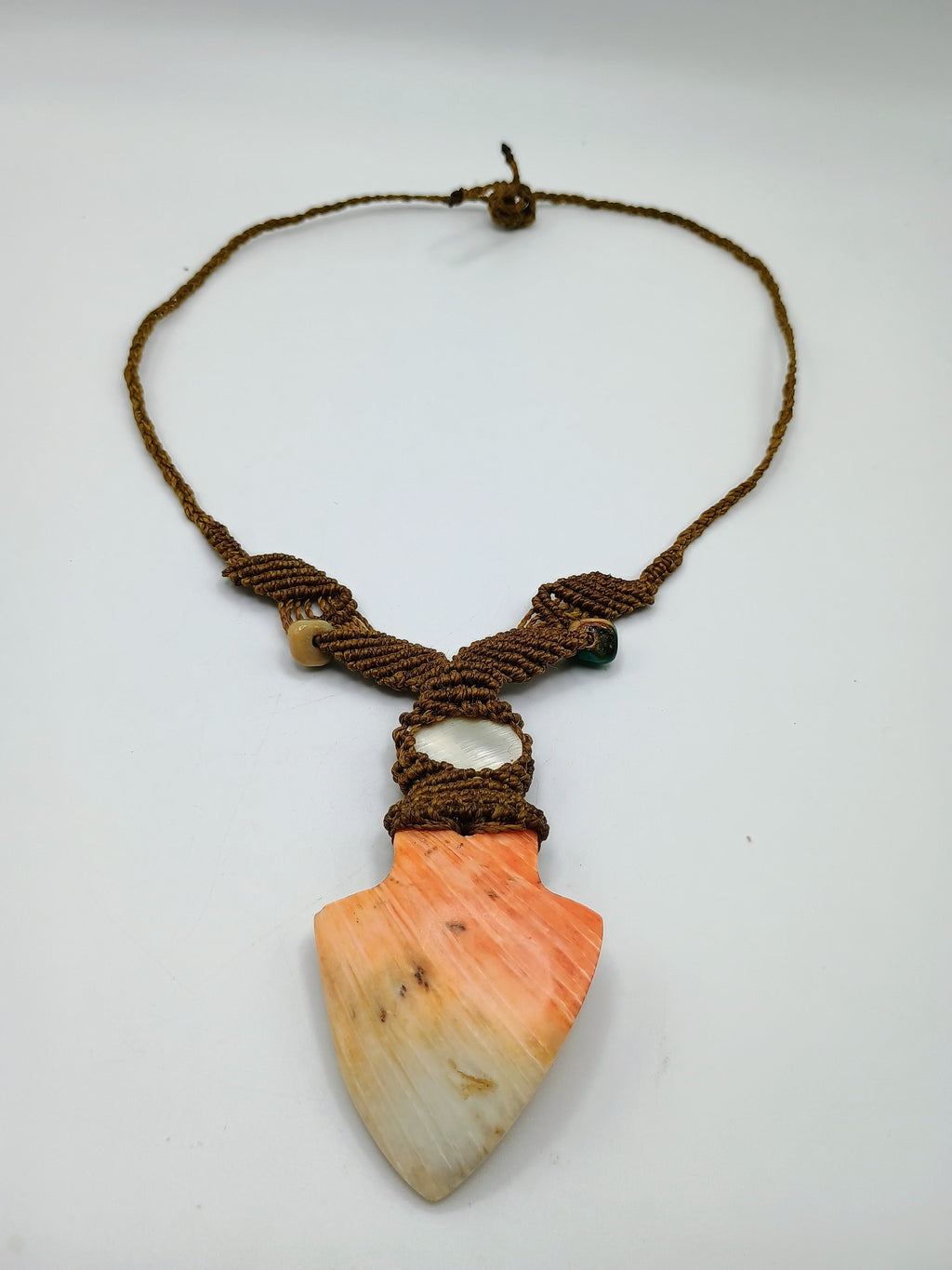 Handwoven Macrame Necklace with Natural Mother-of-Pearl Shell Pendant