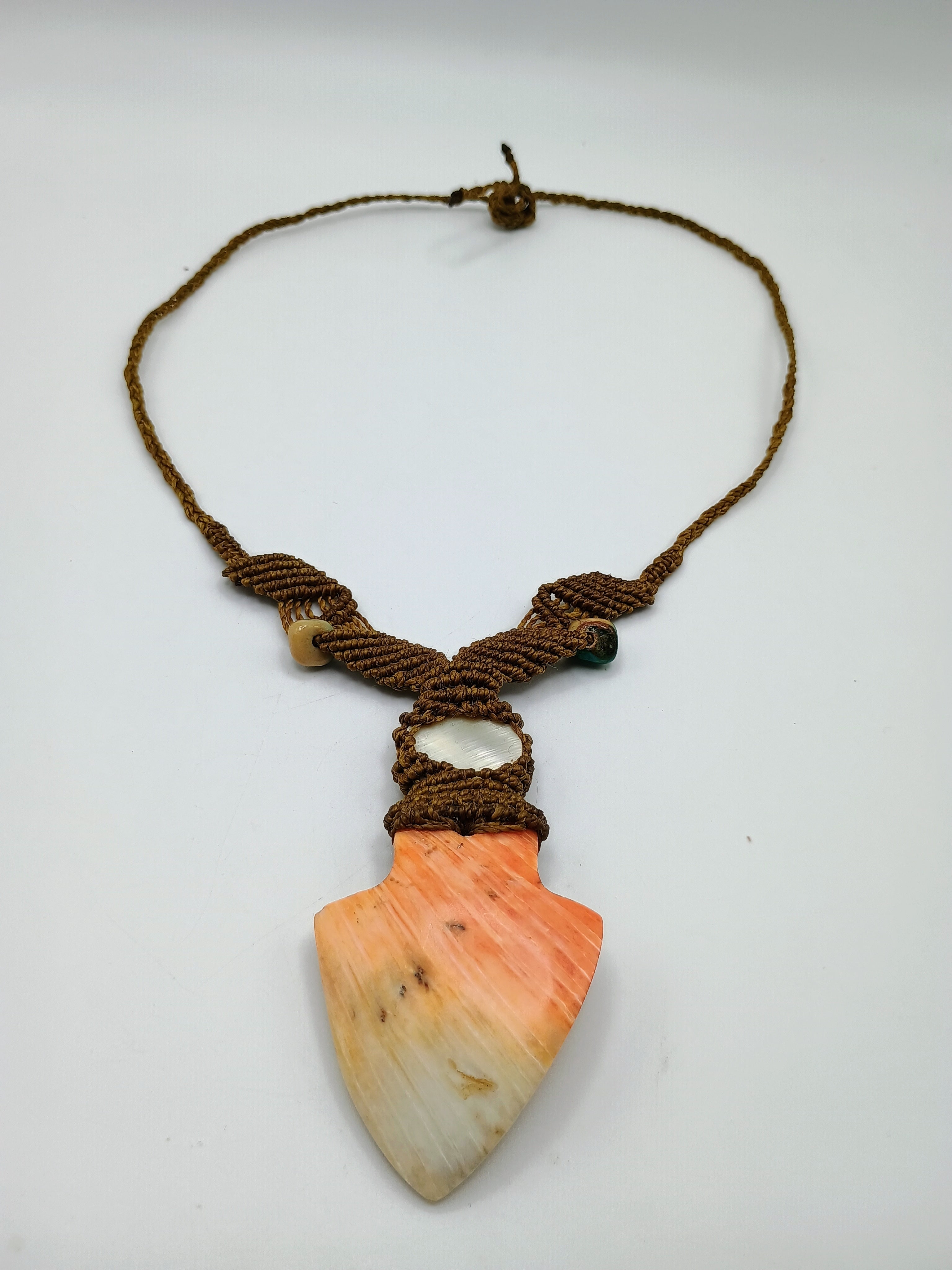 Handwoven Macrame Necklace with Natural Mother-of-Pearl Shell Pendant