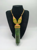 Natural Serpentine Macrame Necklace Amulet Green Stone Hand Woven