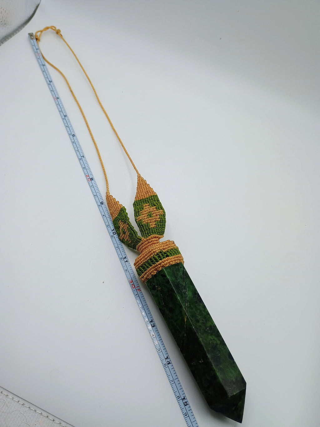 Natural Serpentine Macrame Necklace Amulet Green Stone Hand Woven