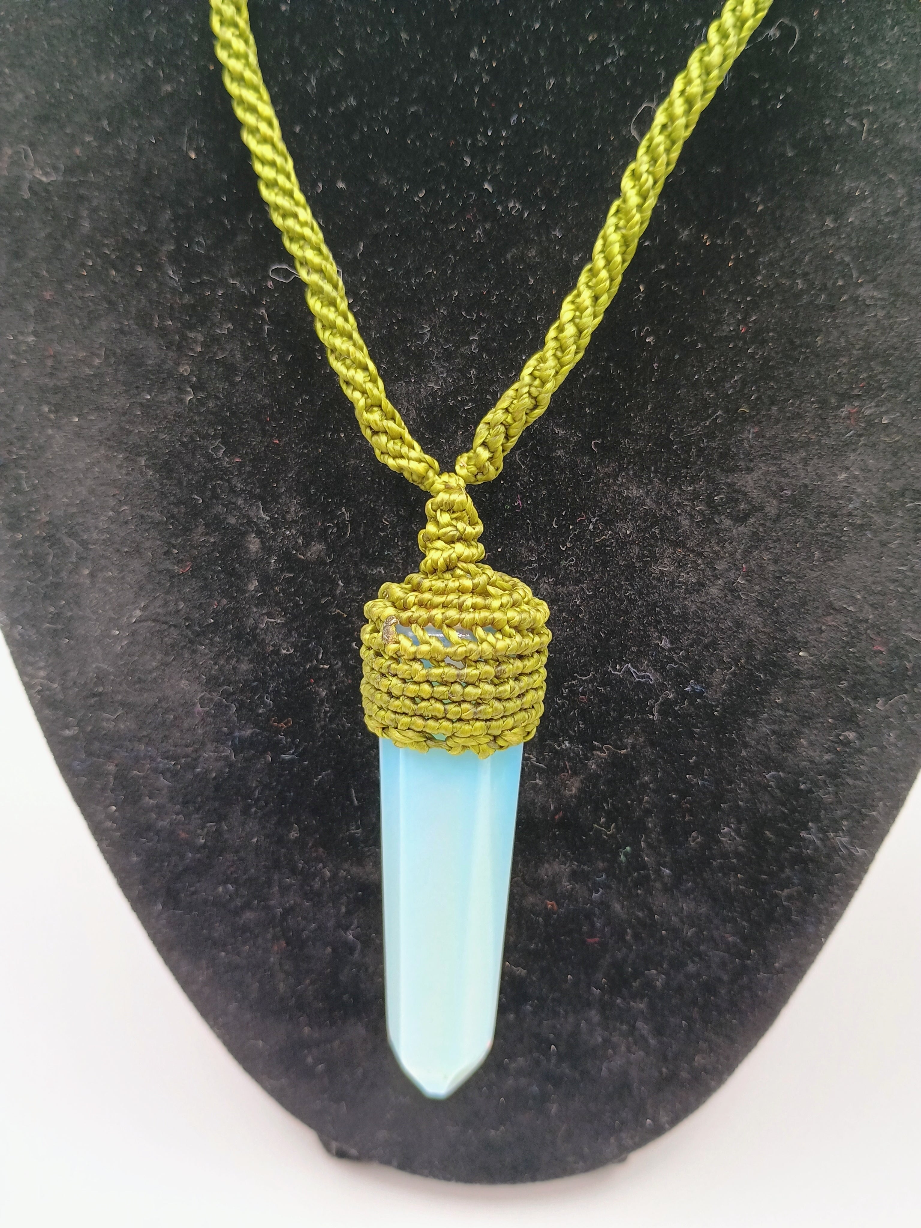 Natural Moonstone Necklace, Handmade Macrame Woven Spiritual Amulet