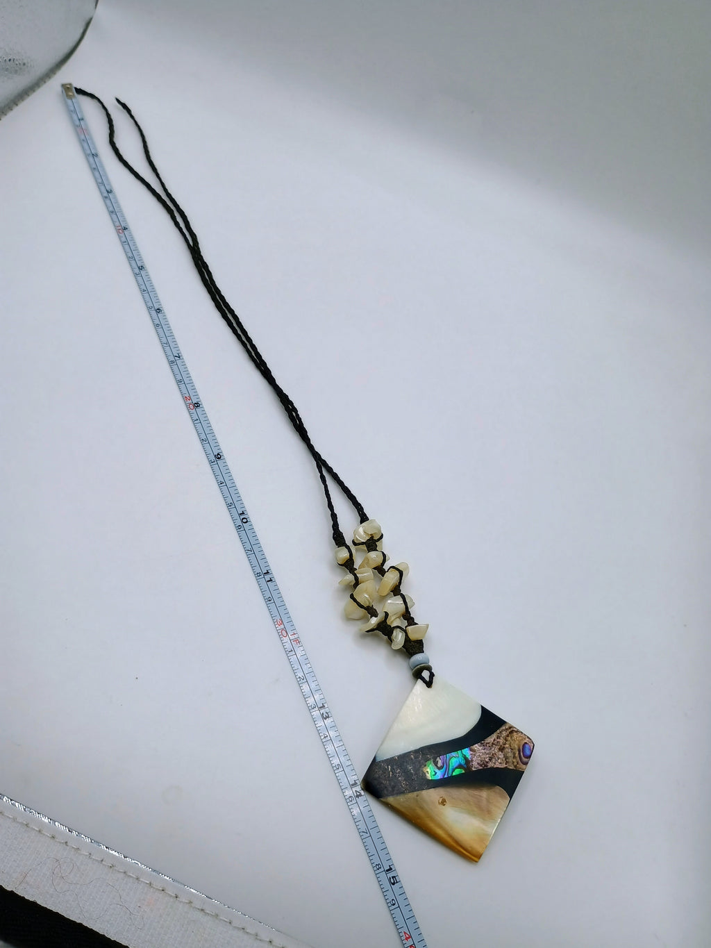 Handmade Macrame Mother-of-Pearl Necklace, Geometric Mother-of-Pearl Shell Pendant