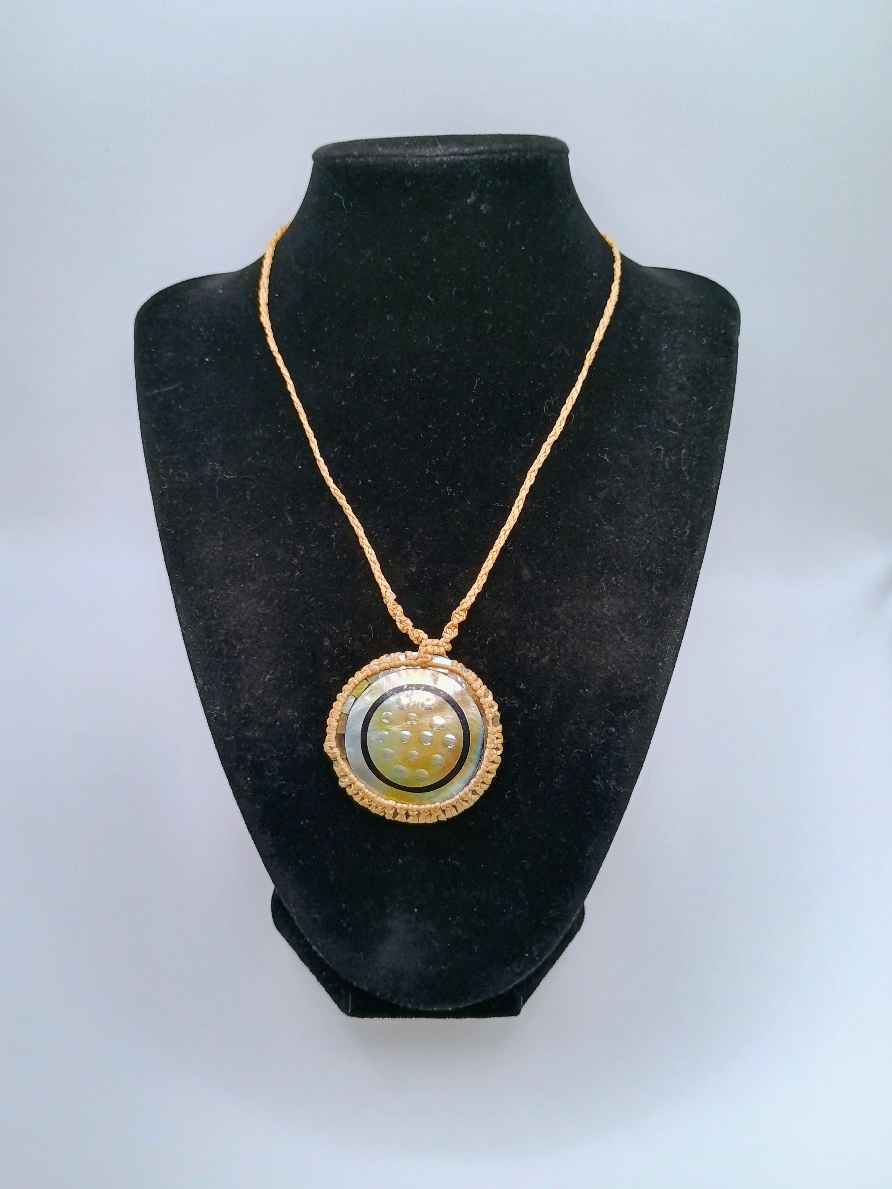 Handmade Macrame Necklace with Natural Mother-of-Pearl Circular Pendant