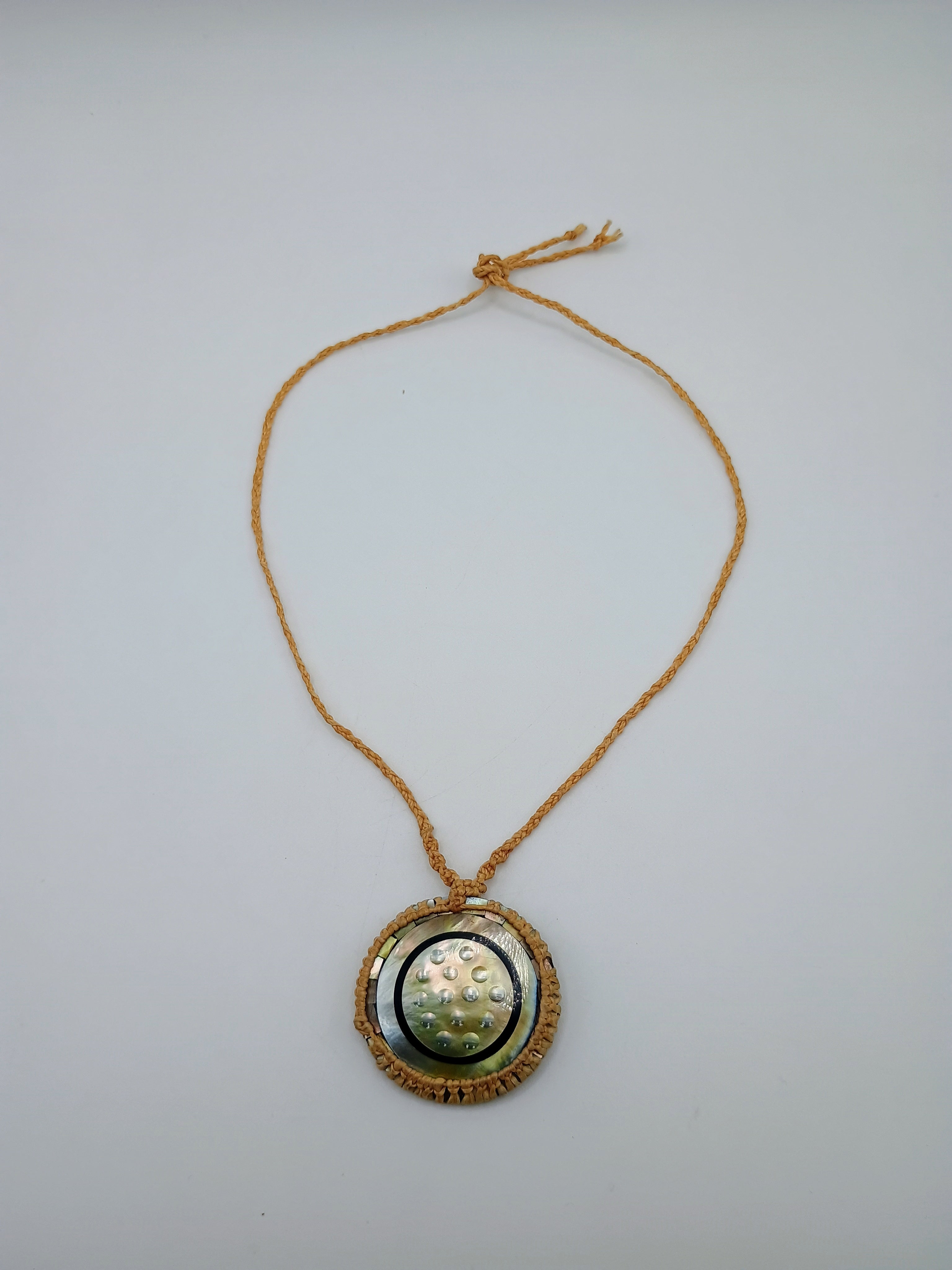 Handmade Macrame Necklace with Natural Mother-of-Pearl Circular Pendant