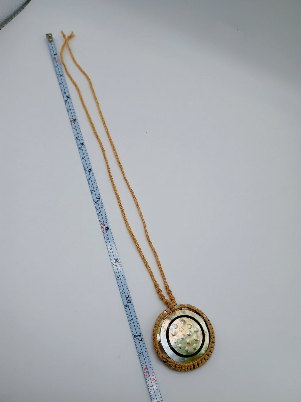 Handmade Macrame Necklace with Natural Mother-of-Pearl Circular Pendant