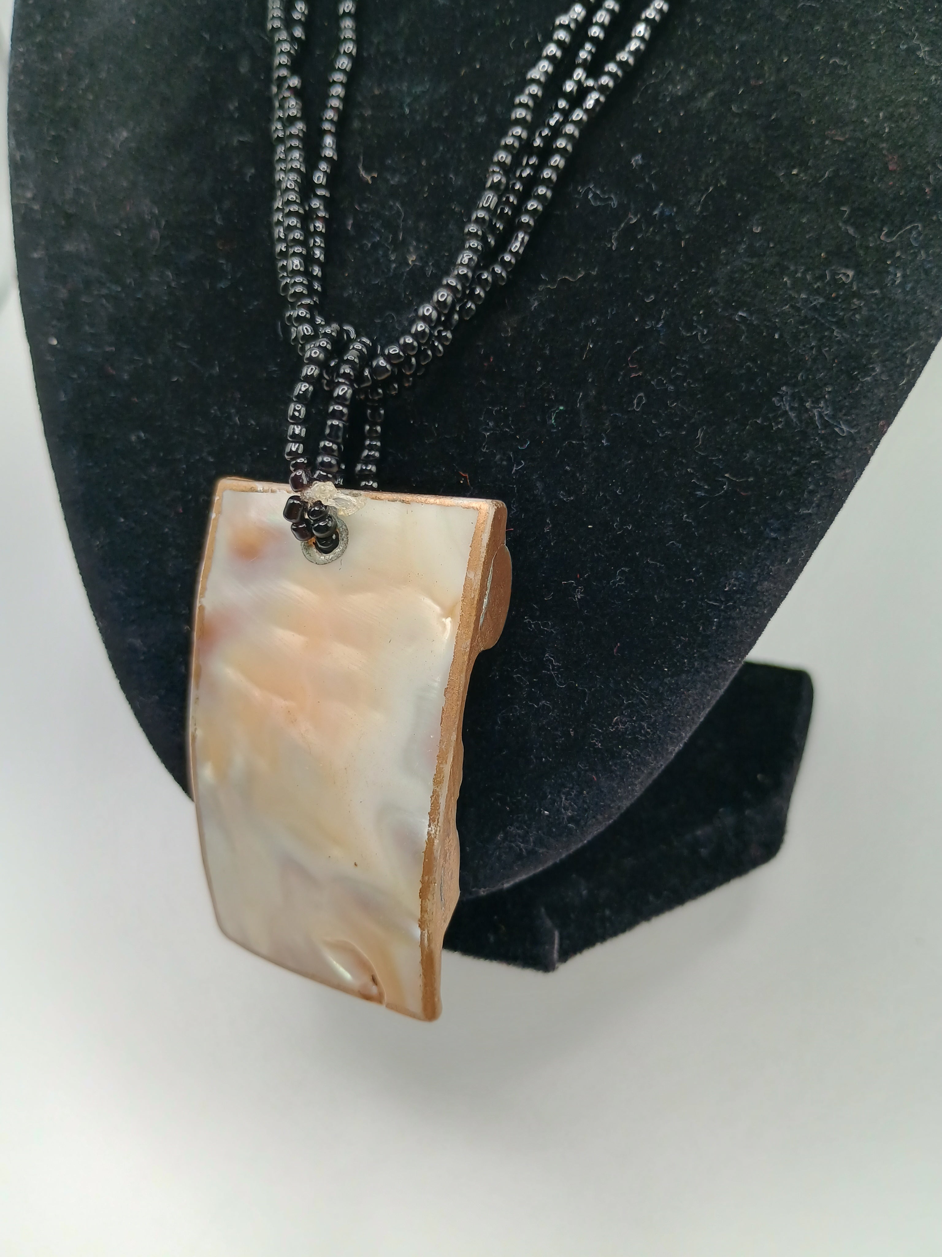 Handmade Mother-of-Pearl Necklace with Black Beads and Natural Shell Pendant