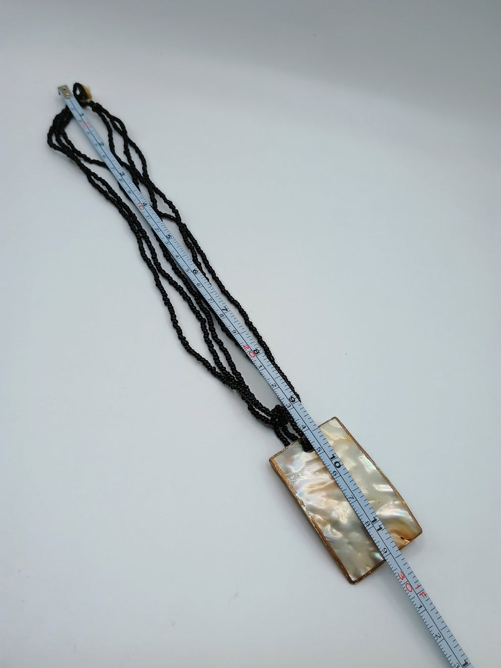 Handmade Mother-of-Pearl Necklace with Black Beads and Natural Shell Pendant