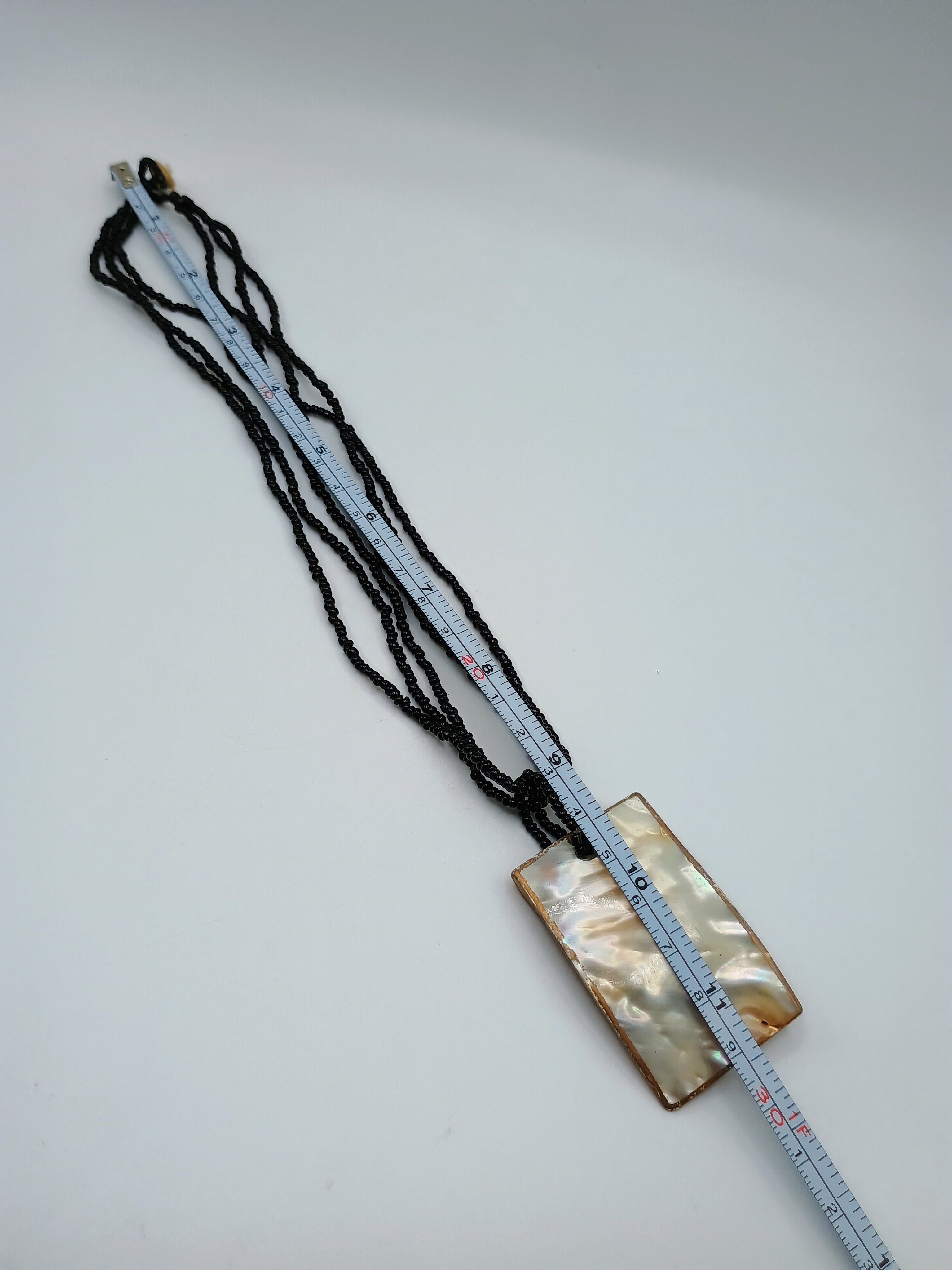 Handmade Mother-of-Pearl Necklace with Black Beads and Natural Shell Pendant