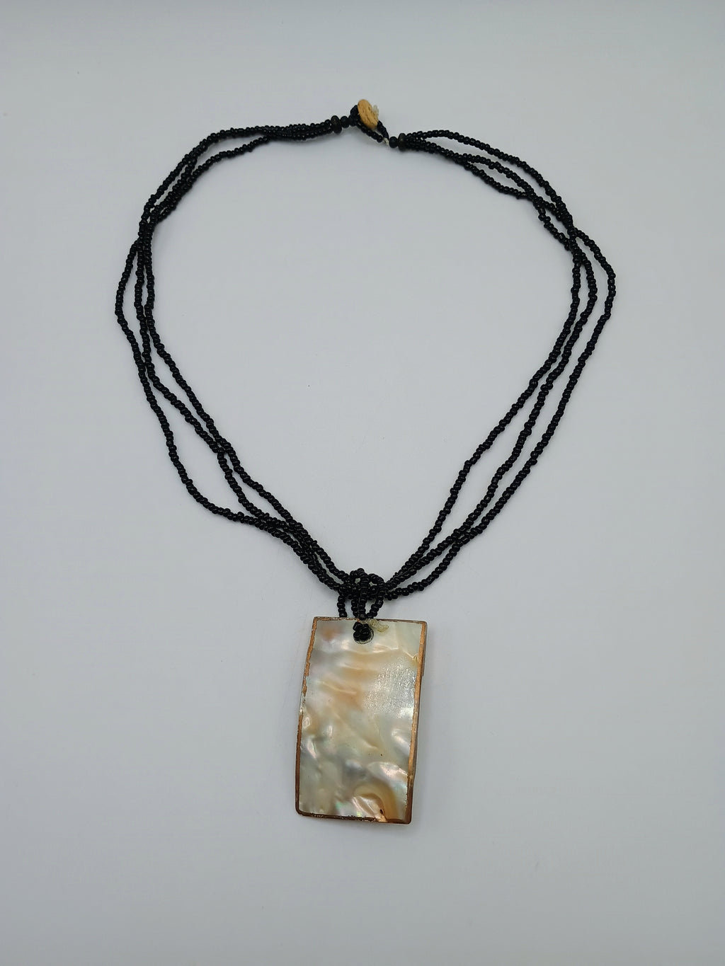 Handmade Mother-of-Pearl Necklace with Black Beads and Natural Shell Pendant