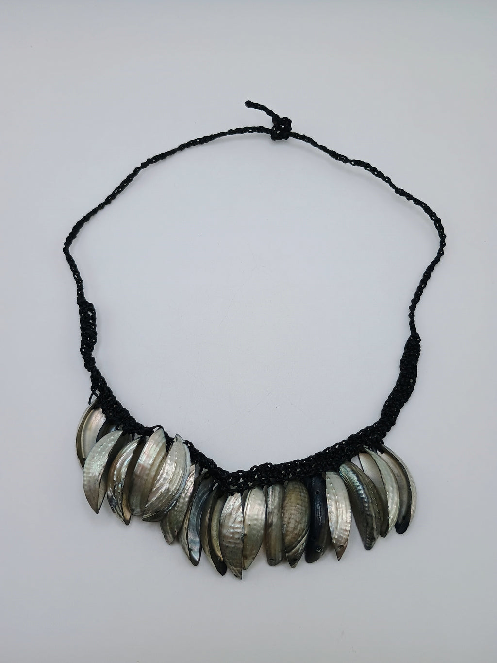 Handmade Mother-of-Pearl Necklace, Black Macrame Woven Choker