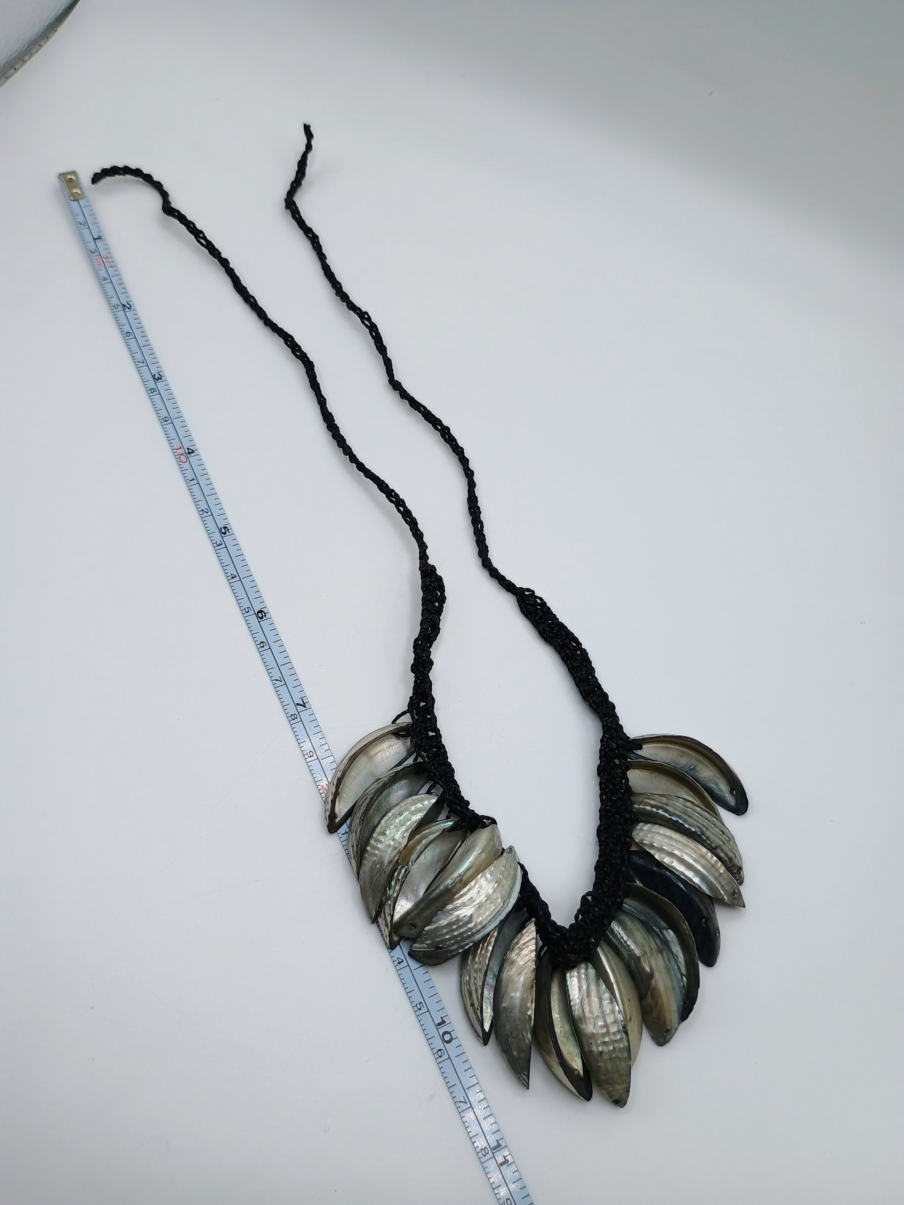 Handmade Mother-of-Pearl Necklace, Black Macrame Woven Choker