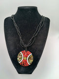 Handmade Mosaic Necklace with Red Coral, Abalone, and Beads