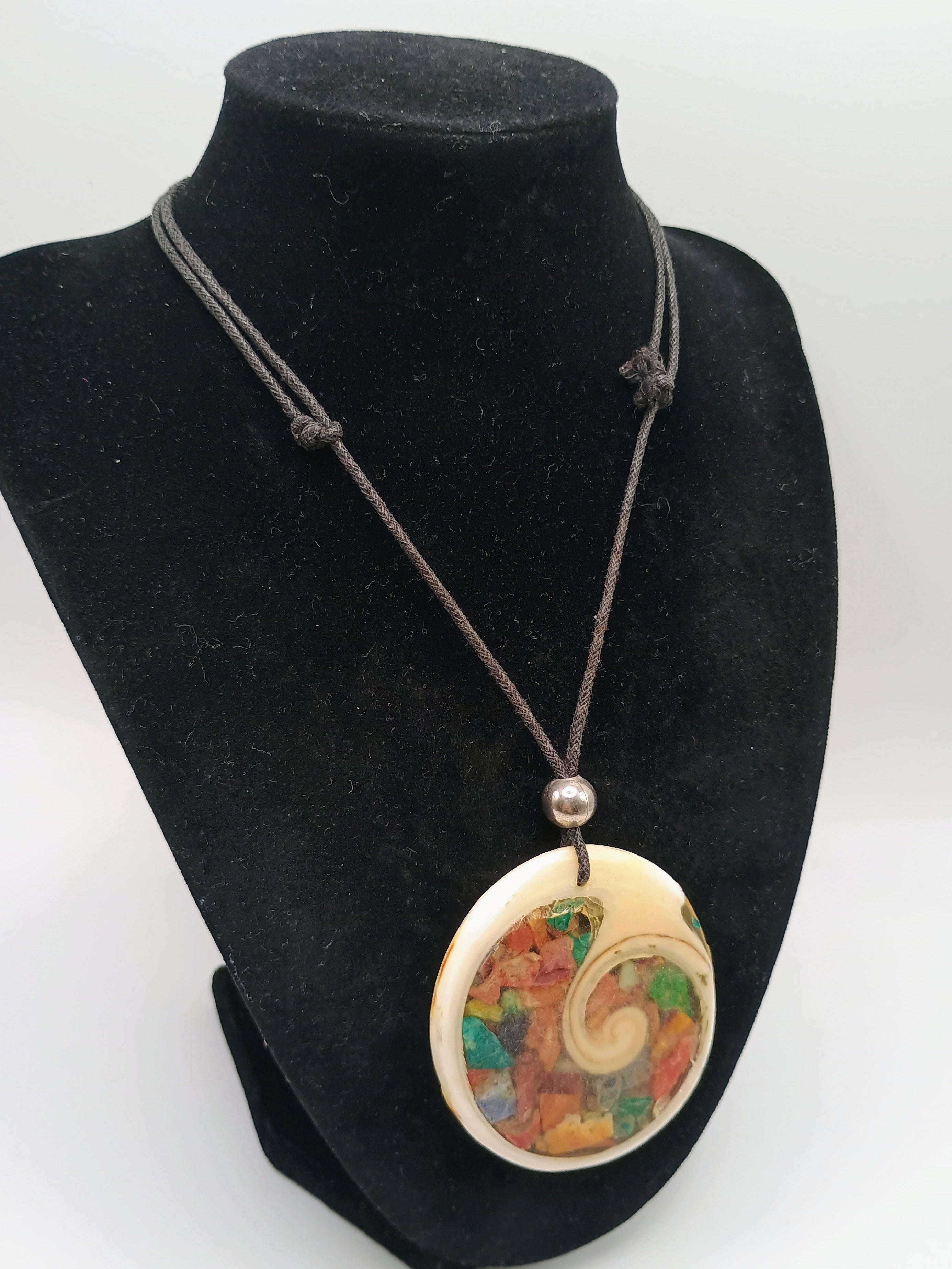 Handmade Mother-of-Pearl Necklace, Spiral Mosaic, Natural Stones, Mother-of-Pearl Shell