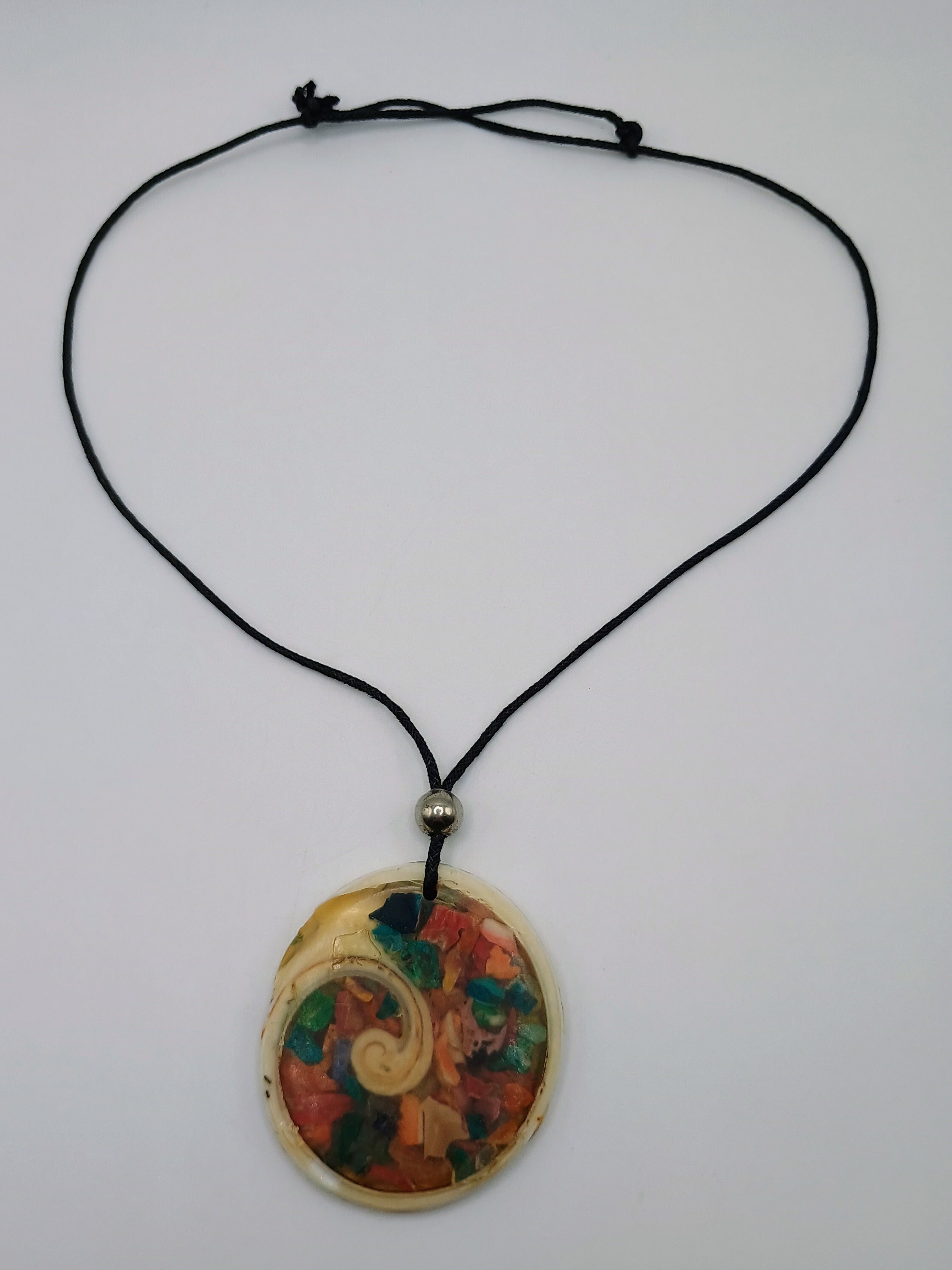 Handmade Mother-of-Pearl Necklace, Spiral Mosaic, Natural Stones, Mother-of-Pearl Shell