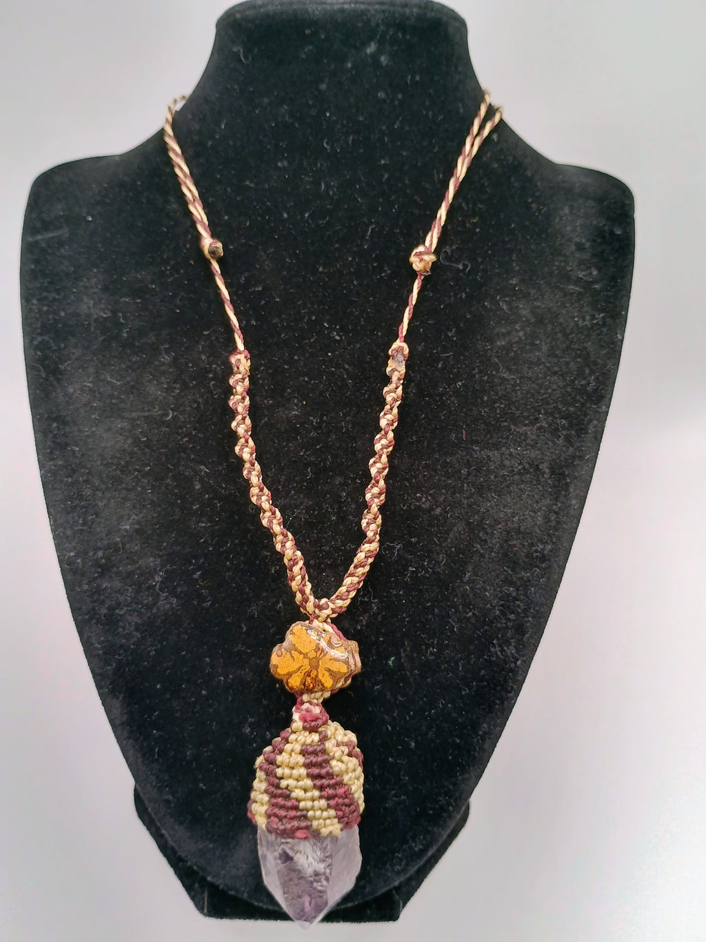 Natural Amethyst Necklace Macrame Handwoven Stone Healing Tranquility