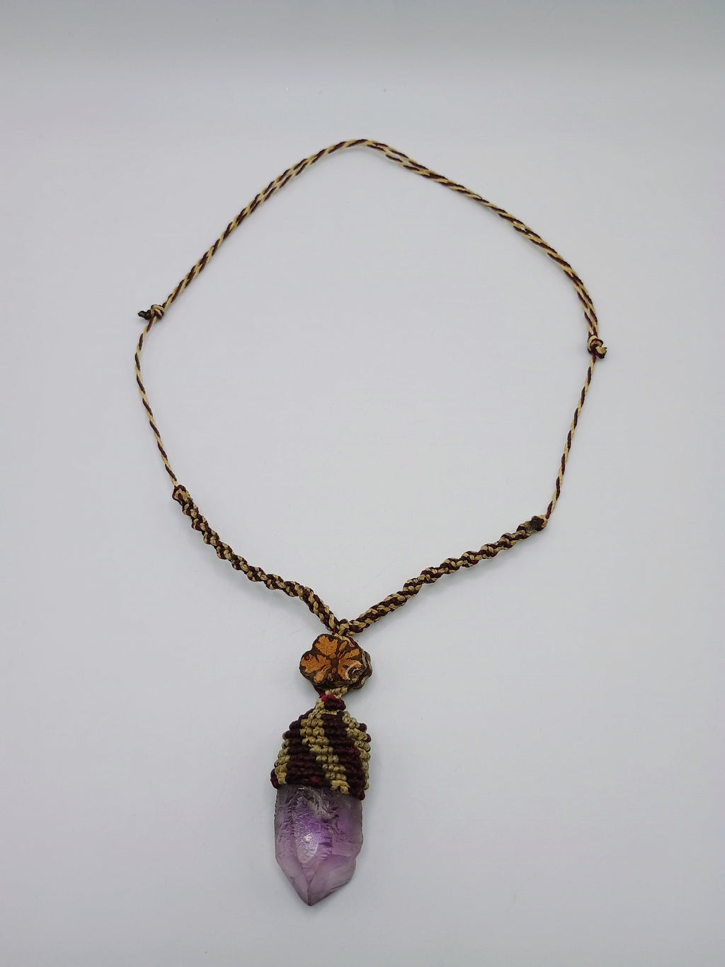 Natural Amethyst Necklace Macrame Handwoven Stone Healing Tranquility