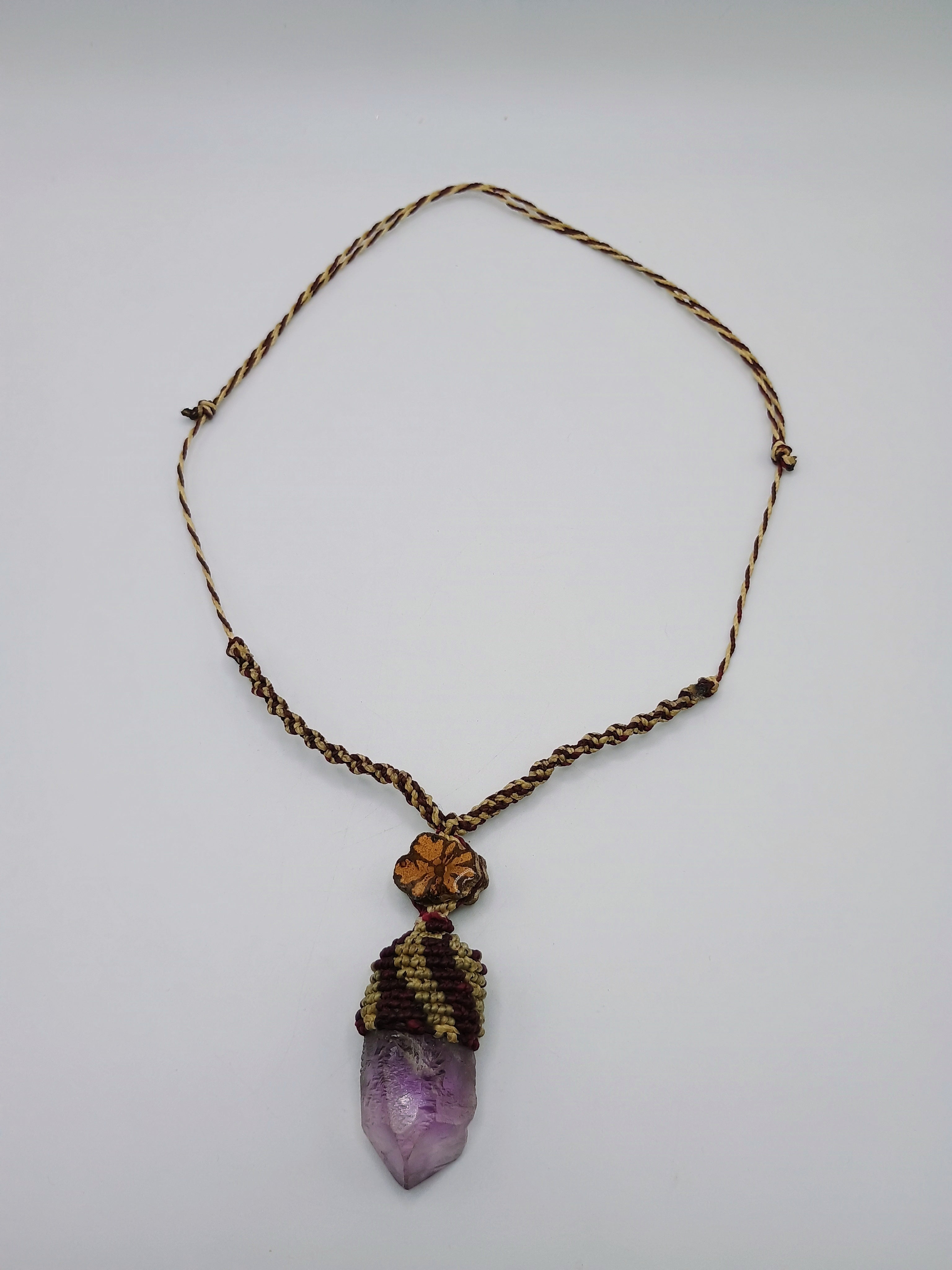 Natural Amethyst Necklace Macrame Handwoven Stone Healing Tranquility