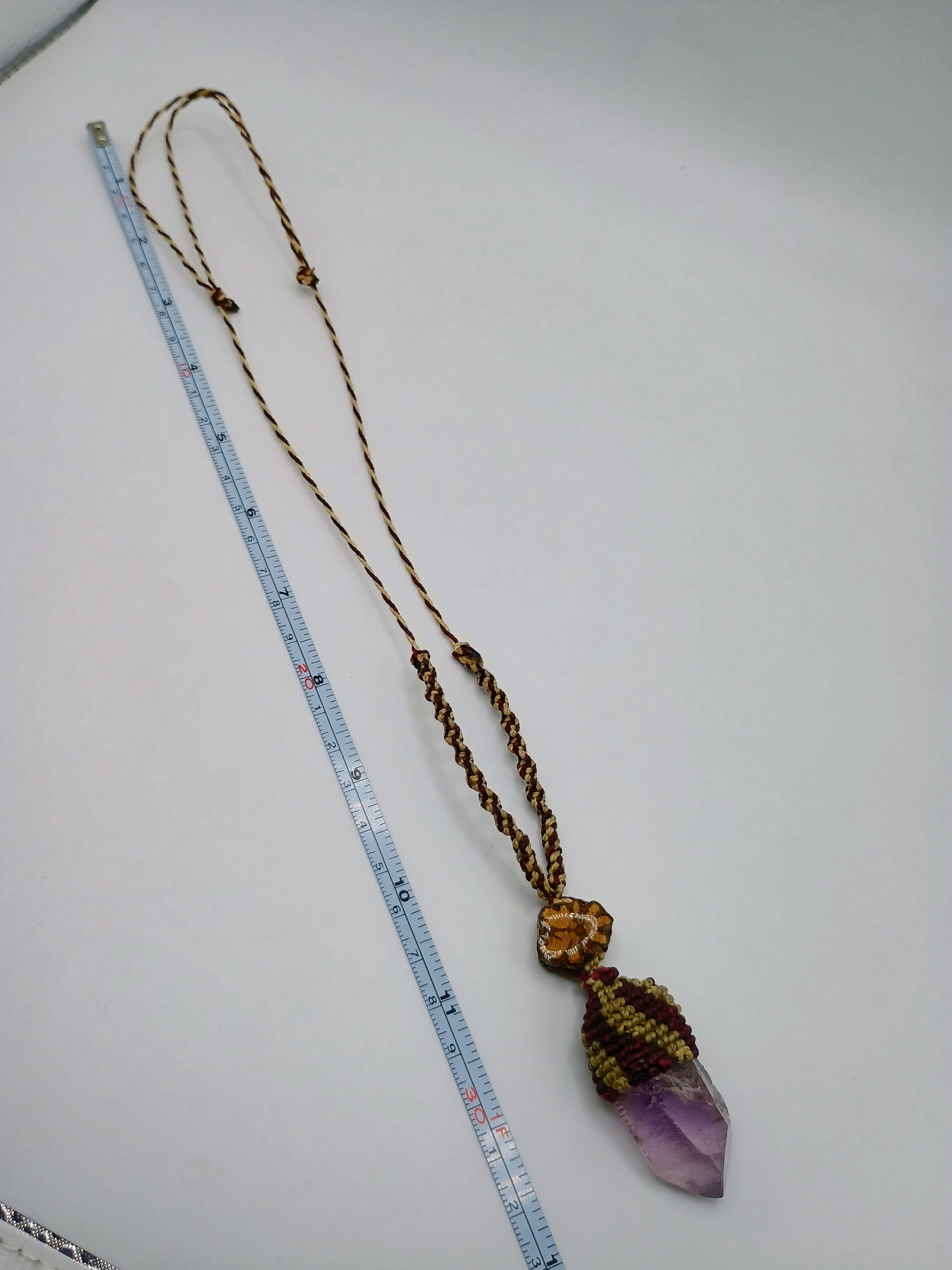 Natural Amethyst Necklace Macrame Handwoven Stone Healing Tranquility