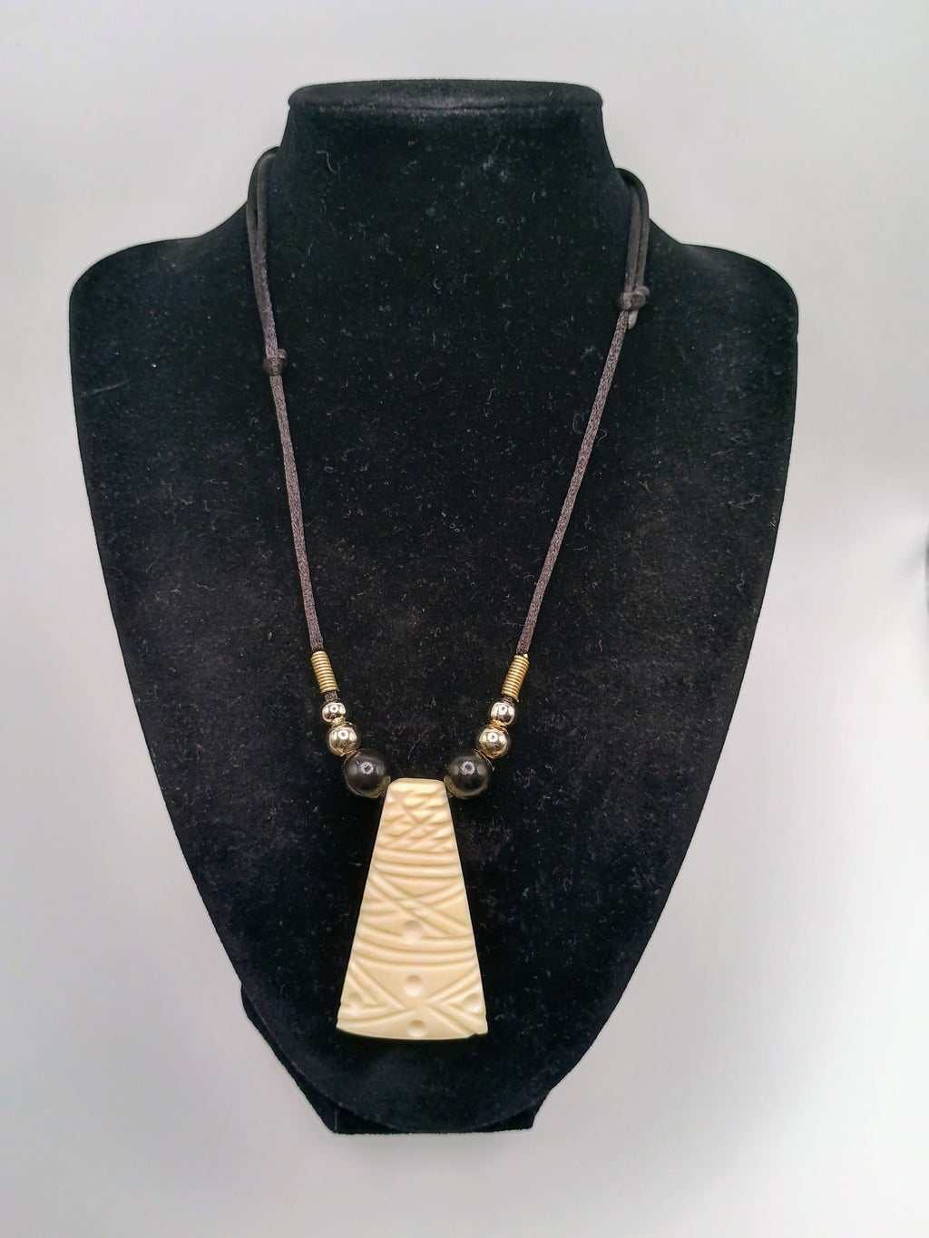 Hand-Carved Bone Necklace, Collected Bone Pendant, Adjustable Cord