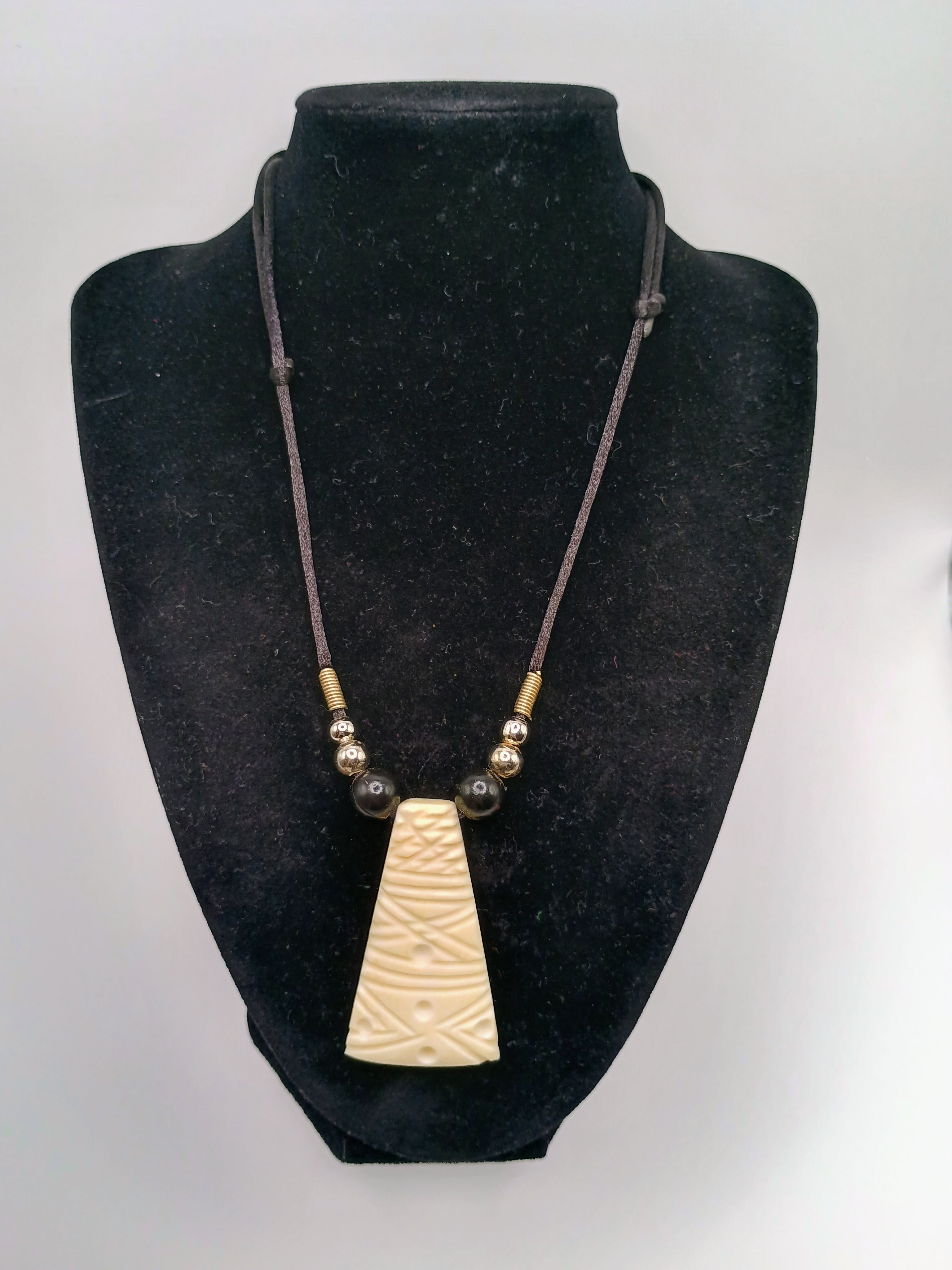 Hand-Carved Bone Necklace, Collected Bone Pendant, Adjustable Cord