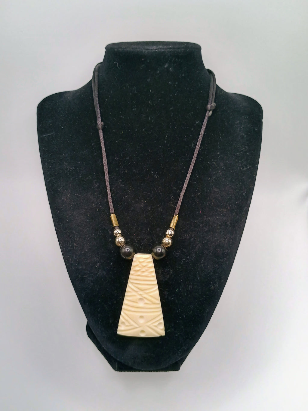 Hand-Carved Bone Necklace, Collected Bone Pendant, Adjustable Cord
