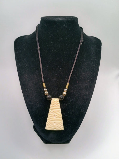 Hand-Carved Bone Necklace, Collected Bone Pendant, Adjustable Cord