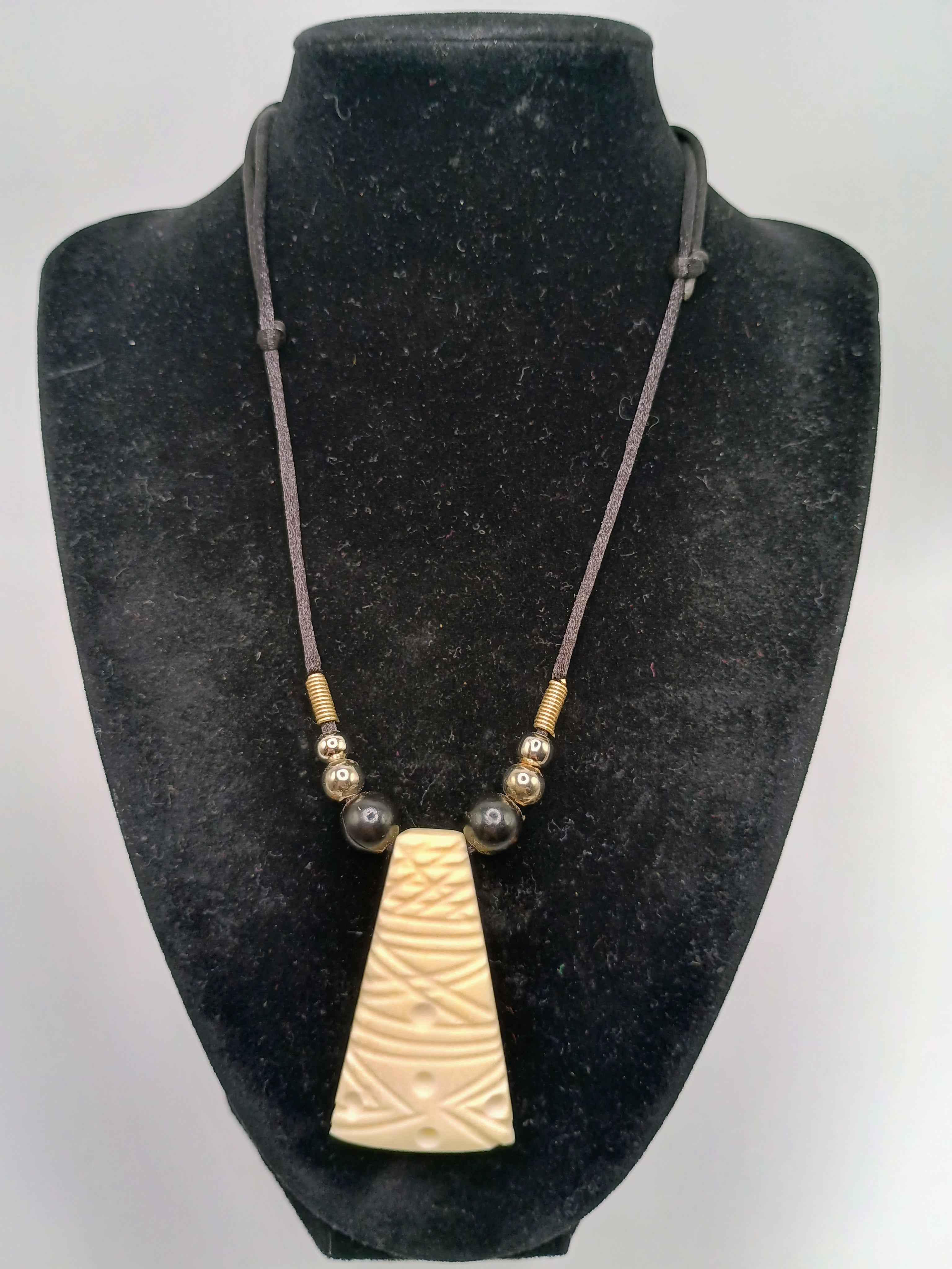 Hand-Carved Bone Necklace, Collected Bone Pendant, Adjustable Cord