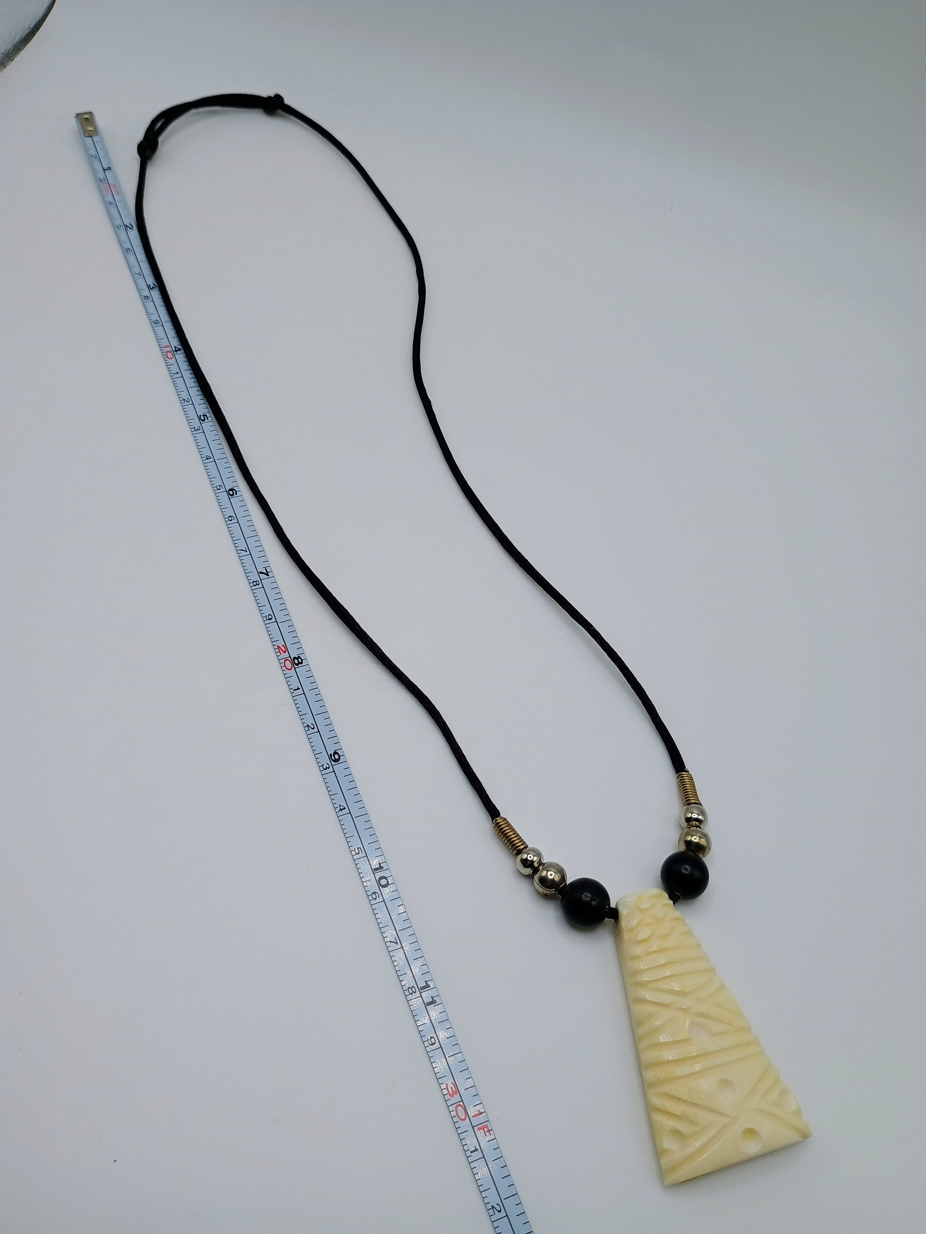 Hand-Carved Bone Necklace, Collected Bone Pendant, Adjustable Cord