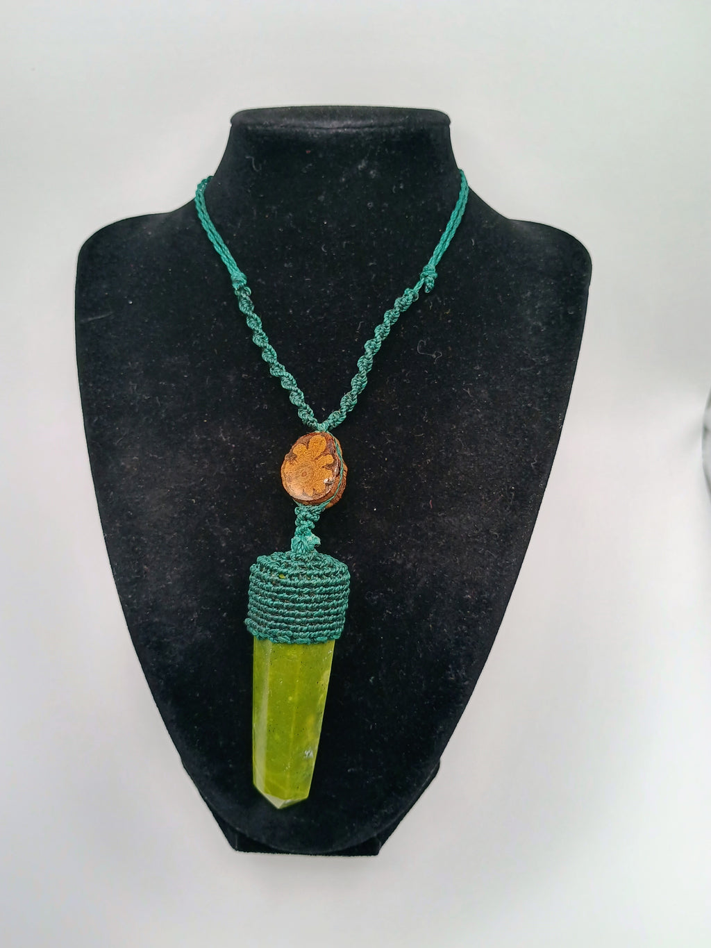 Handmade Macrame Serpentine Necklace with Natural Stone Pendant