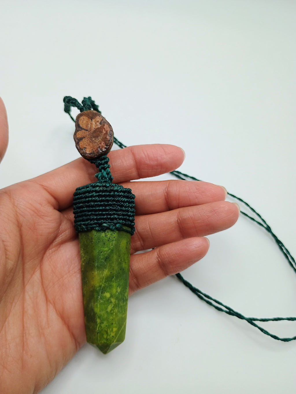 Handmade Macrame Serpentine Necklace with Natural Stone Pendant