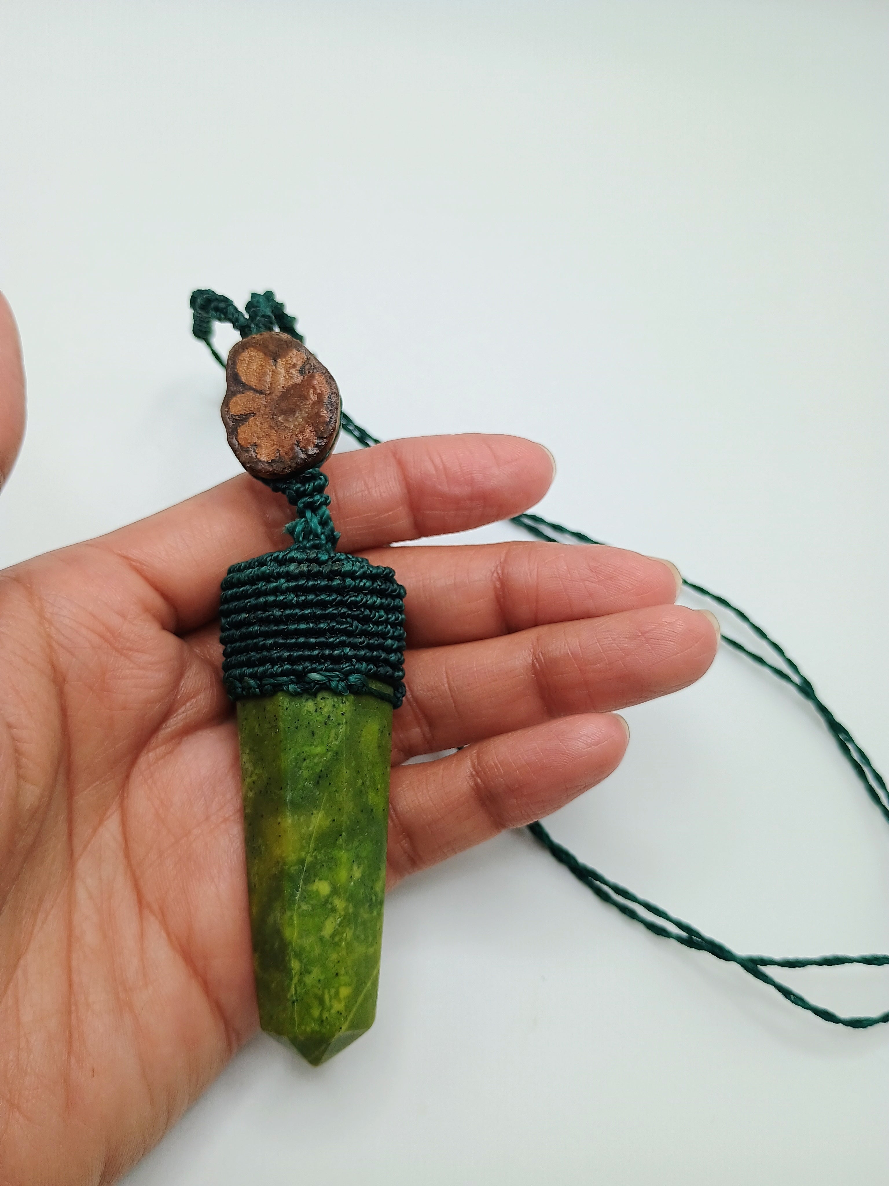Handmade Macrame Serpentine Necklace with Natural Stone Pendant