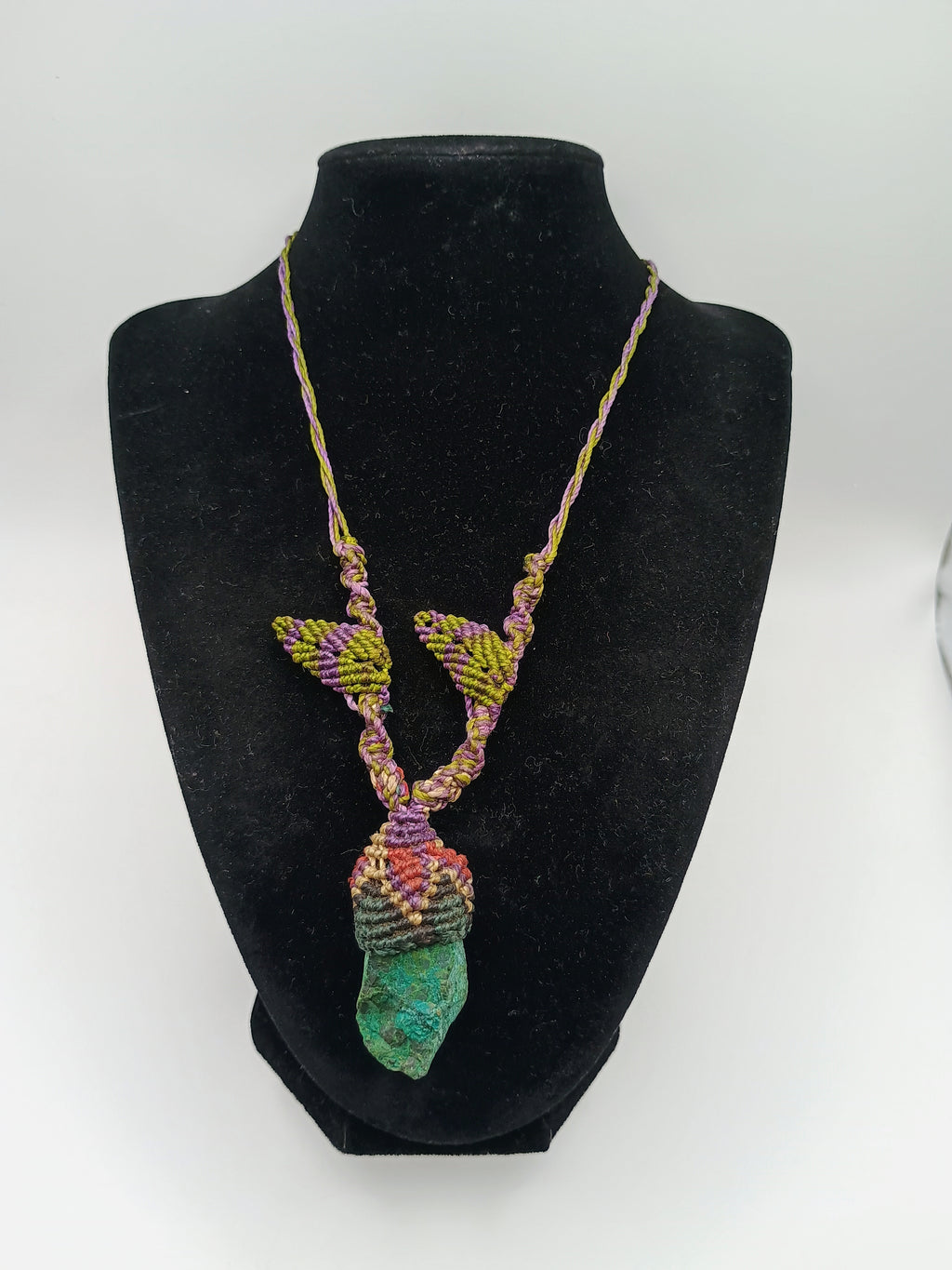 Handmade Macrame Necklace Turquoise Woven Leaves Spiritual Amulet