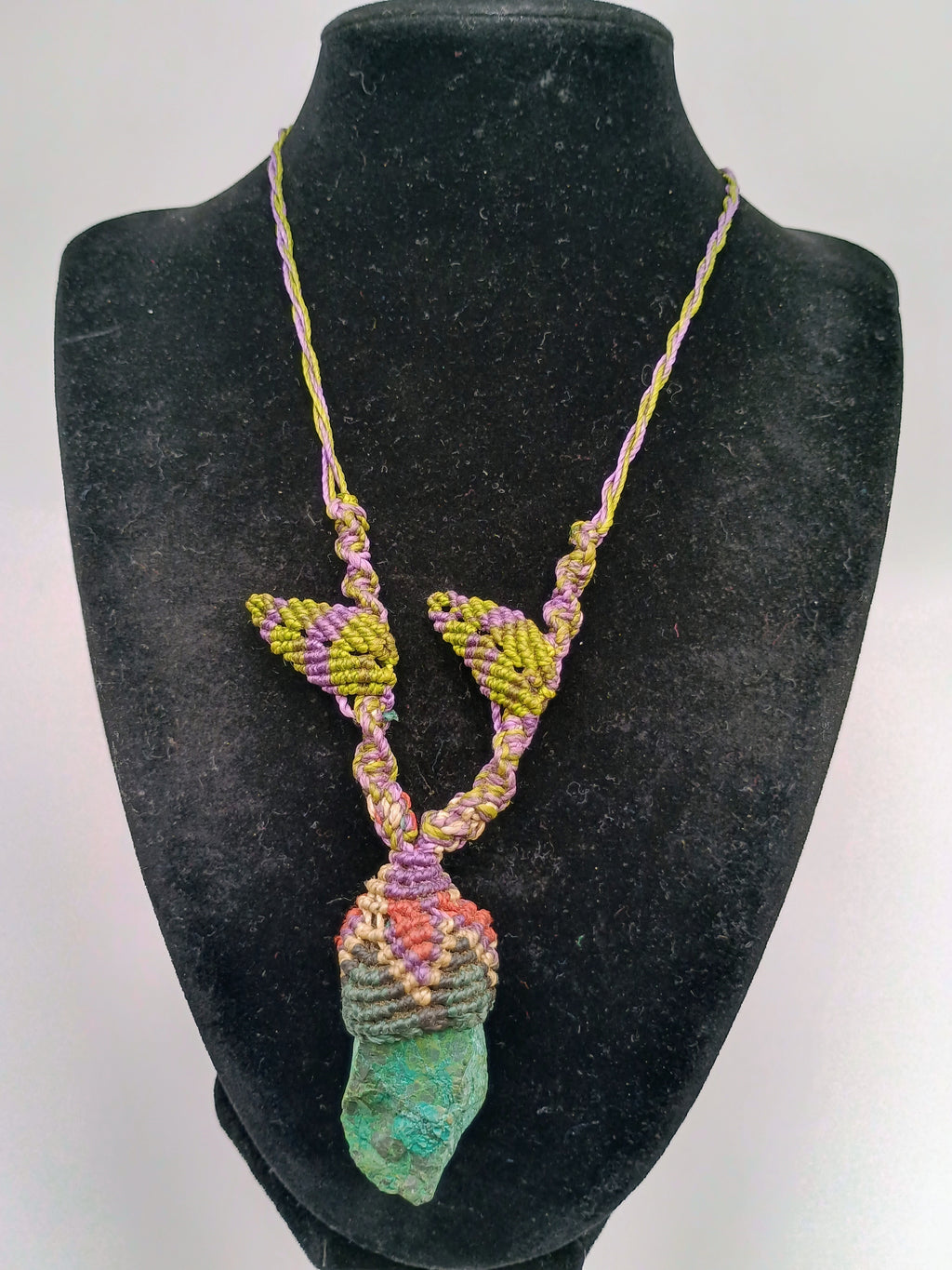 Handmade Macrame Necklace Turquoise Woven Leaves Spiritual Amulet