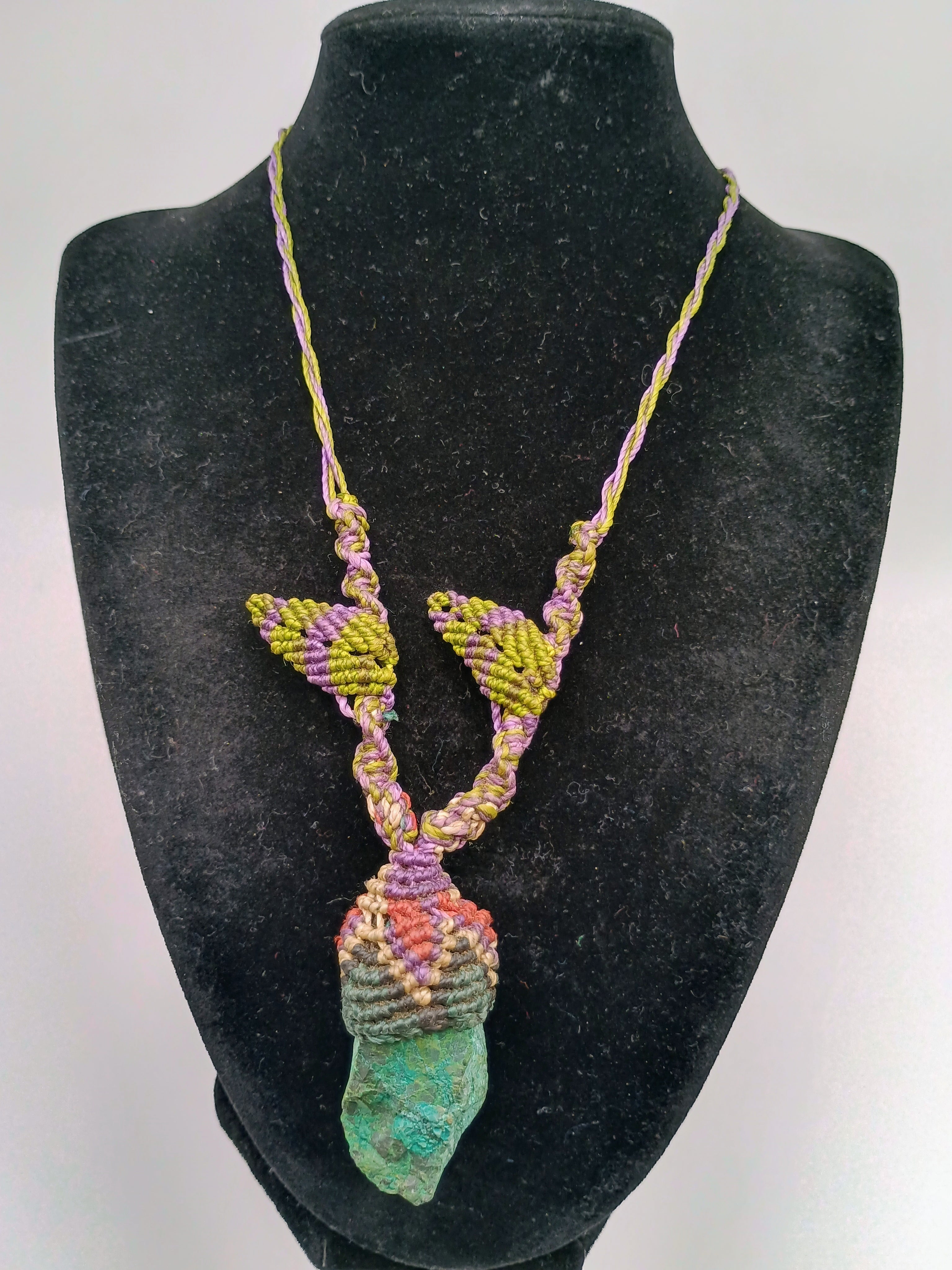 Handmade Macrame Necklace Turquoise Woven Leaves Spiritual Amulet
