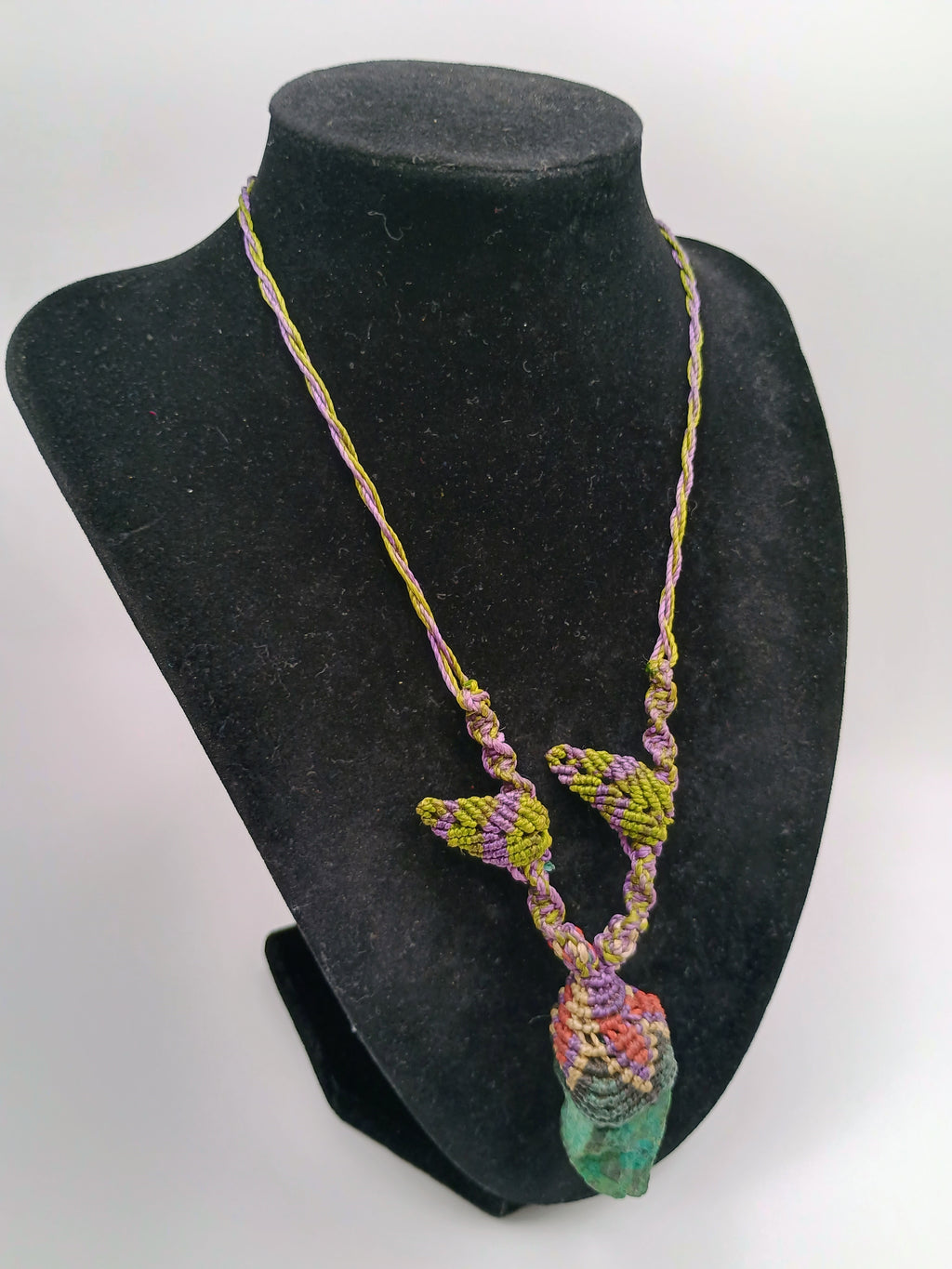 Handmade Macrame Necklace Turquoise Woven Leaves Spiritual Amulet