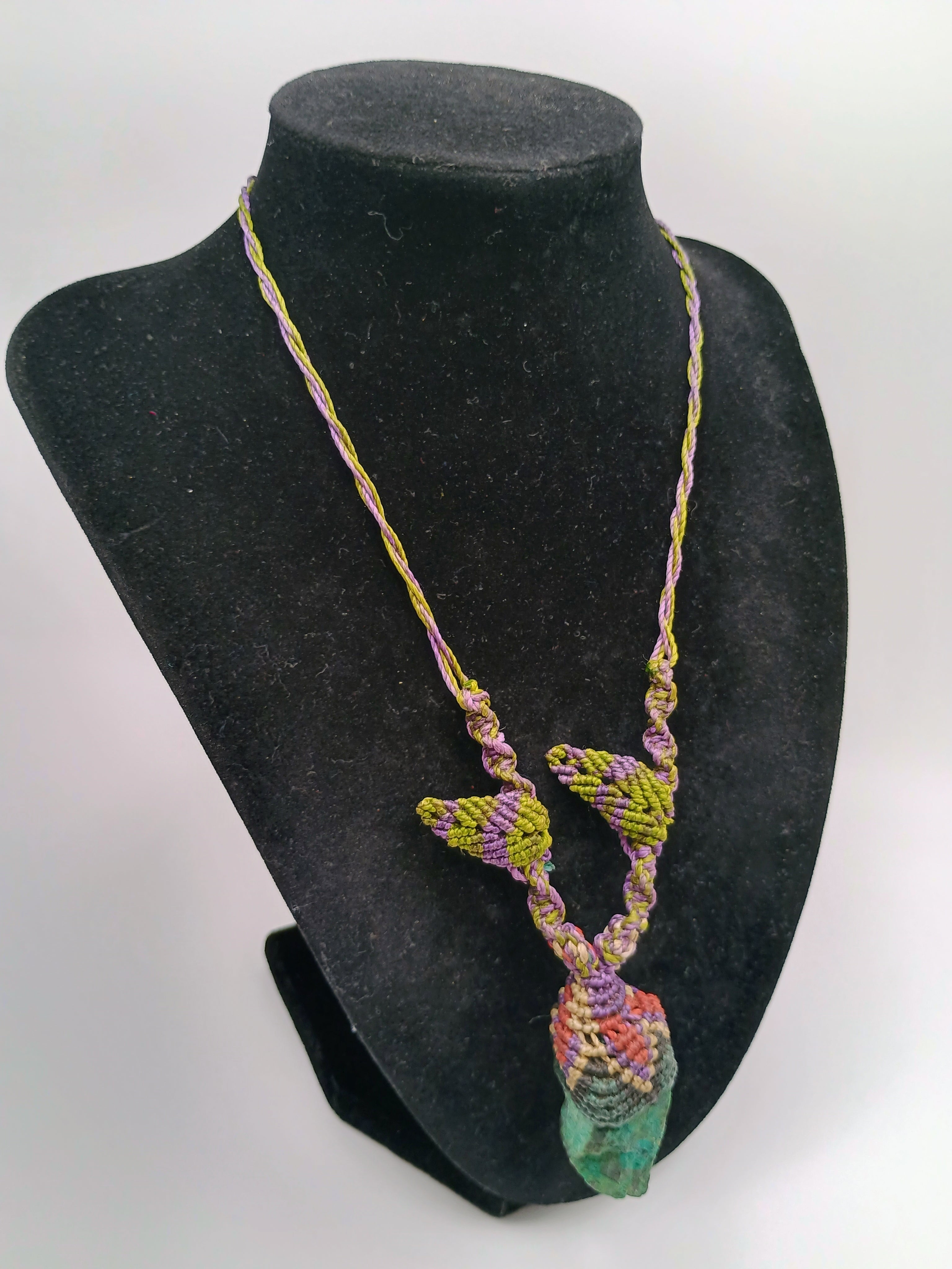 Handmade Macrame Necklace Turquoise Woven Leaves Spiritual Amulet